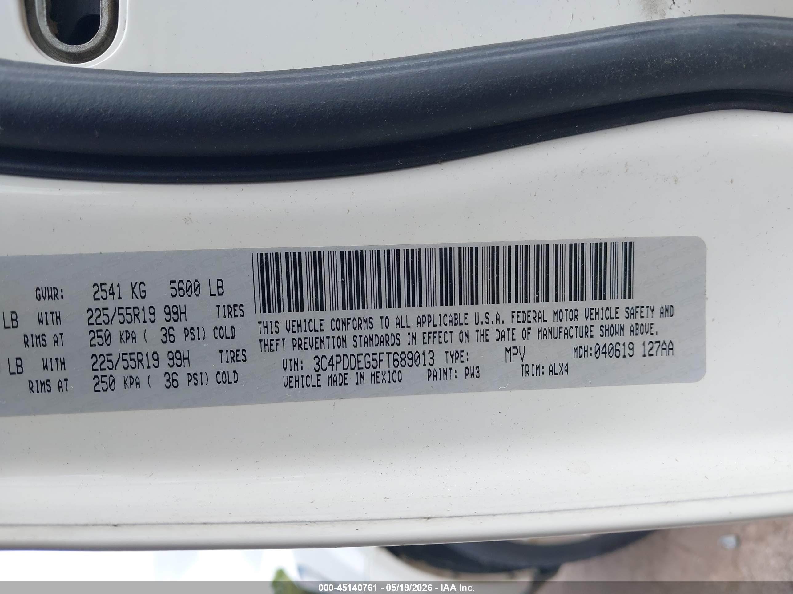 2015 Dodge Journey R/t White vin: 3C4PDDEG5FT689013