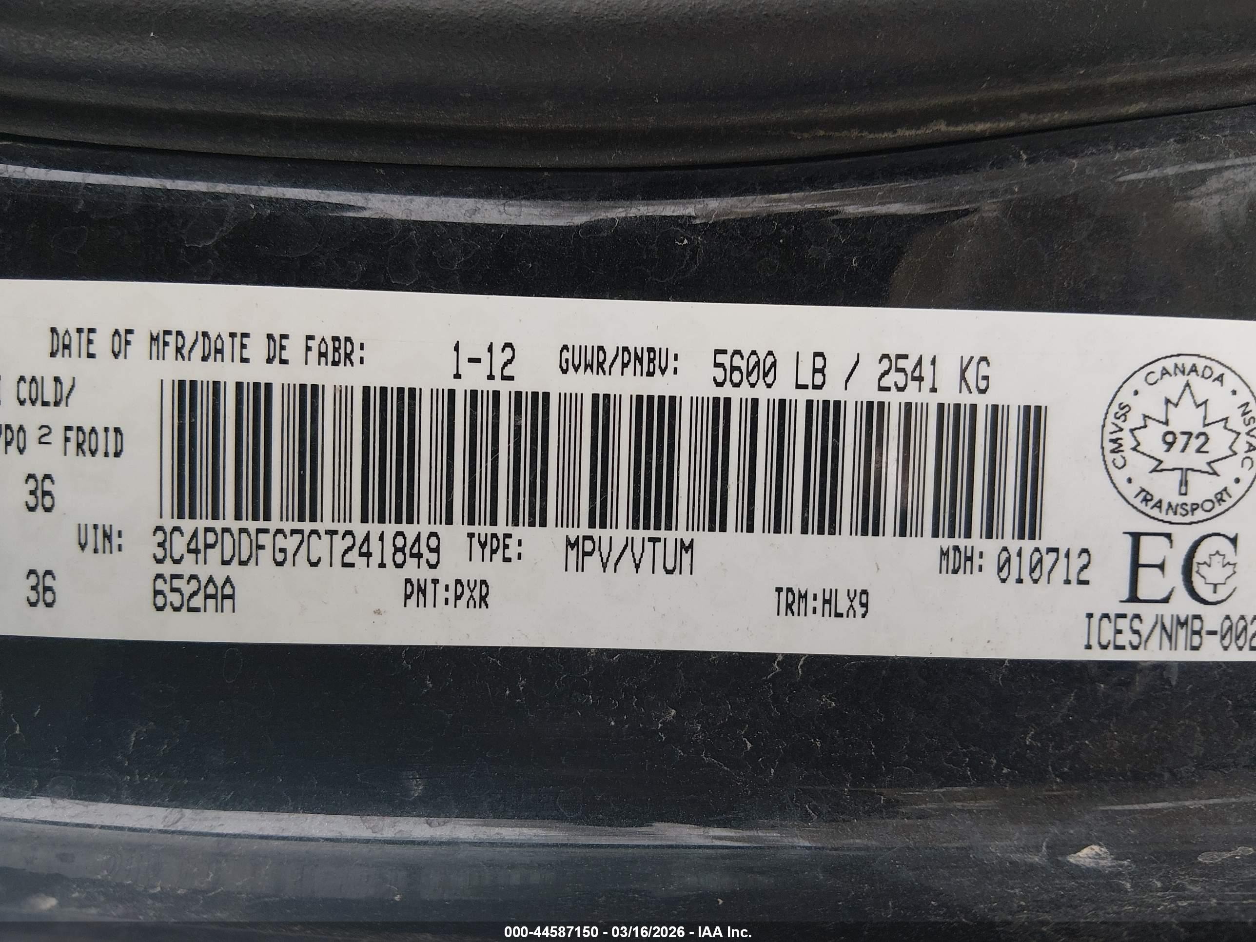 2012 Dodge Journey R/t Black vin: 3C4PDDFG7CT241849