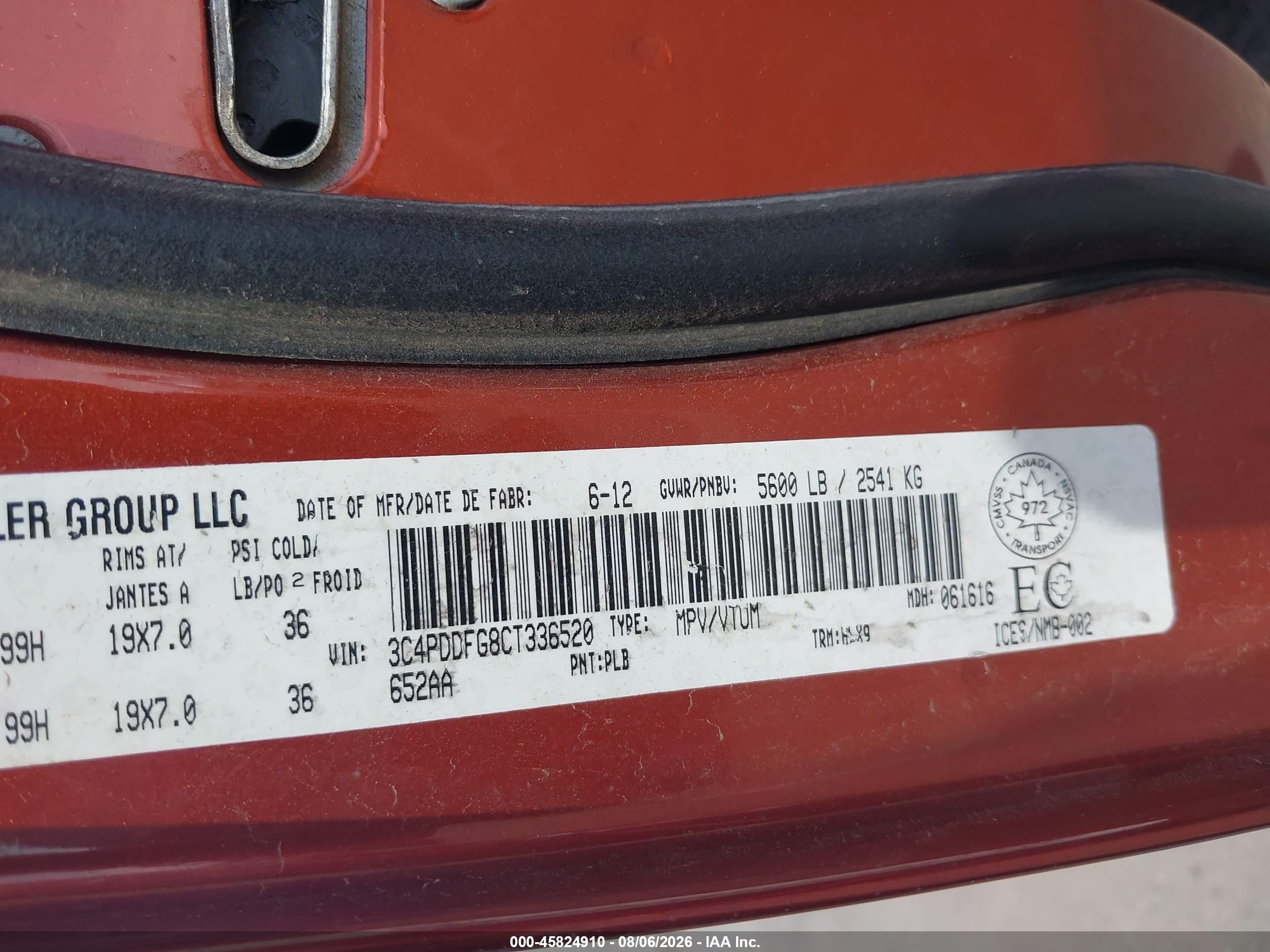 2012 Dodge Journey R/t Orange vin: 3C4PDDFG8CT336520