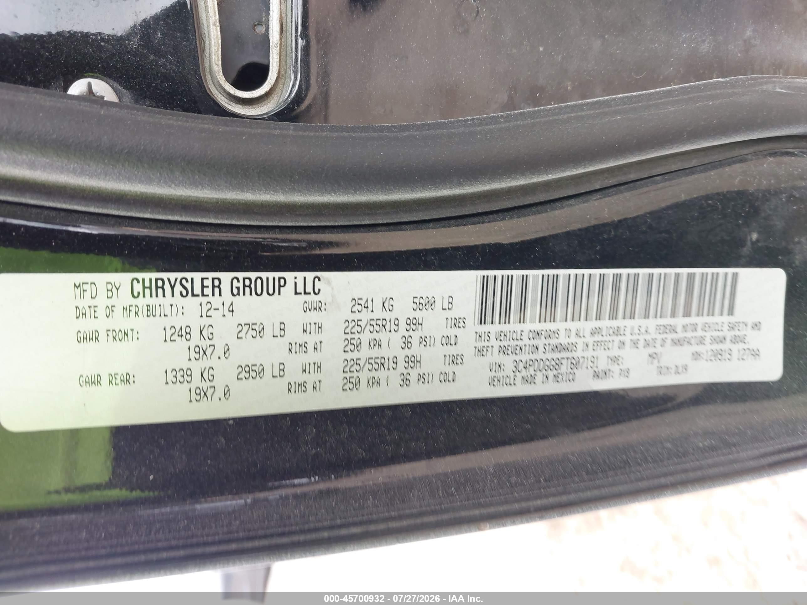 2015 Dodge Journey Crossroad Черный vin: 3C4PDDGG8FT607191