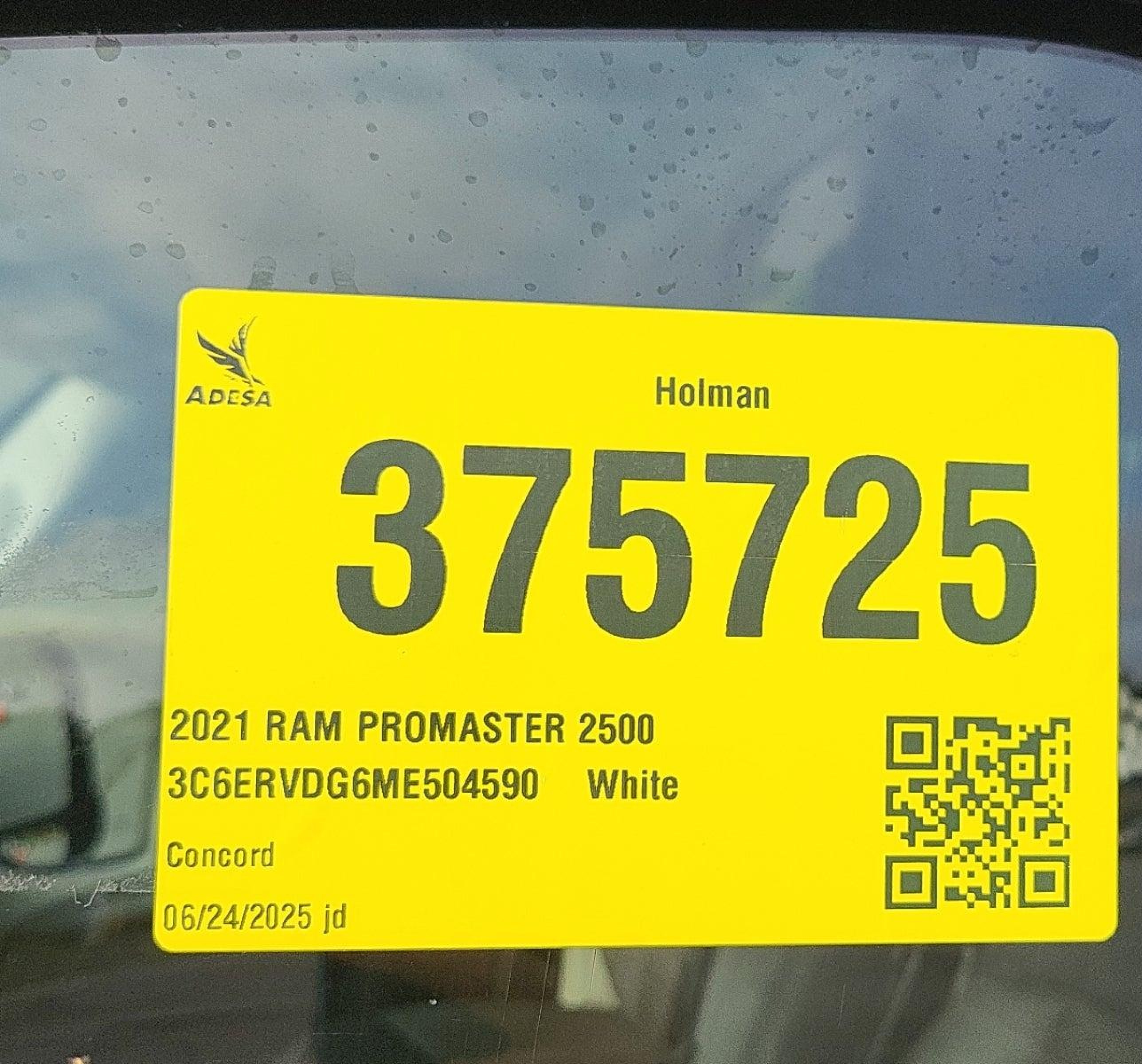 2021 Ram Promaster 2500 High Roof 159 Wb vin: 3C6ERVDG6ME504590