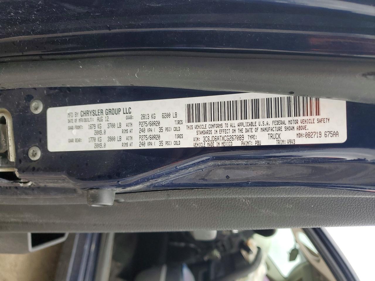2012 Dodge Ram 1500 St Blue vin: 3C6JD6ATXCG267089