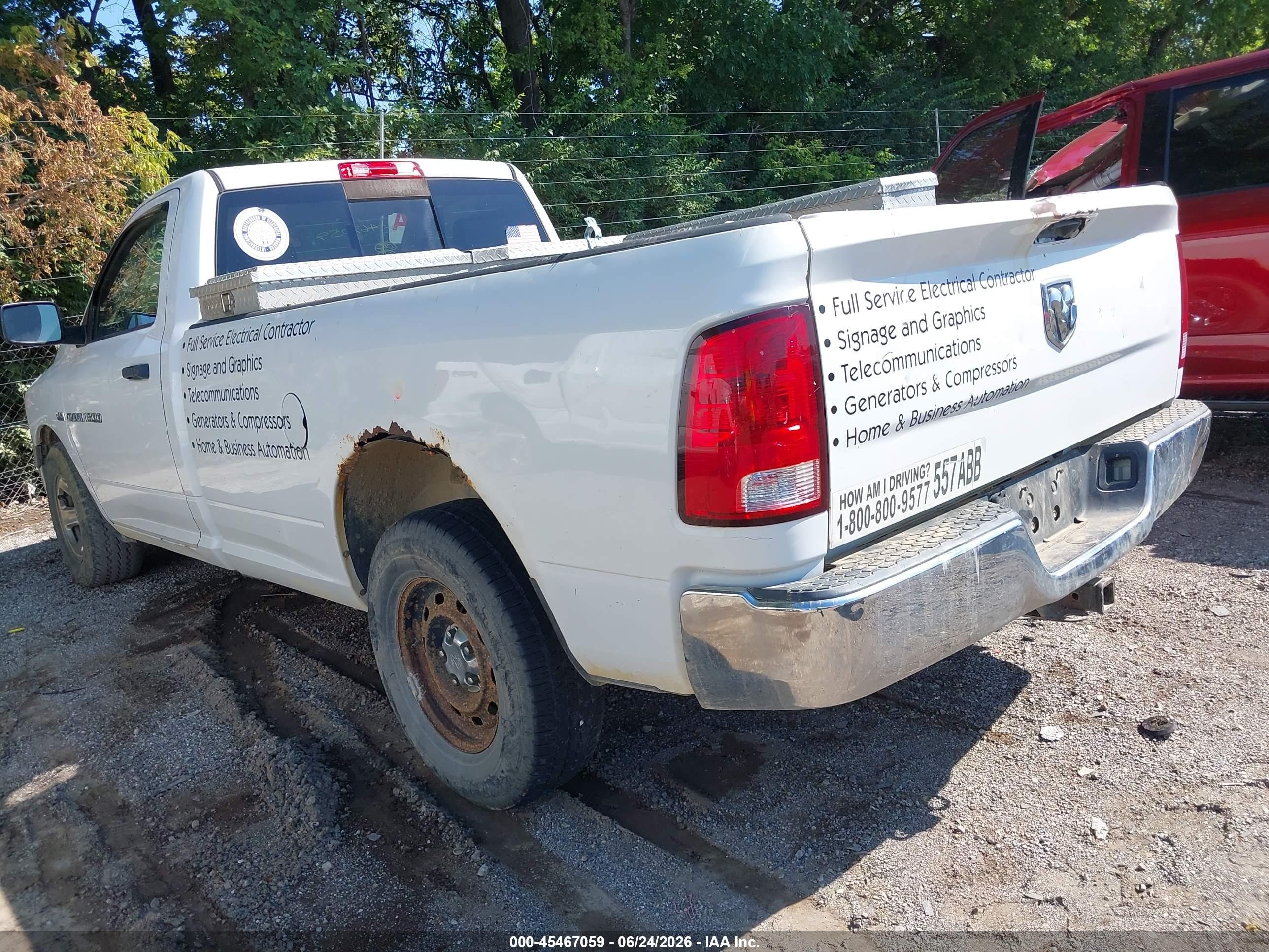 2012 Ram 1500 Tradesman White vin: 3C6JD6DT0CG101353