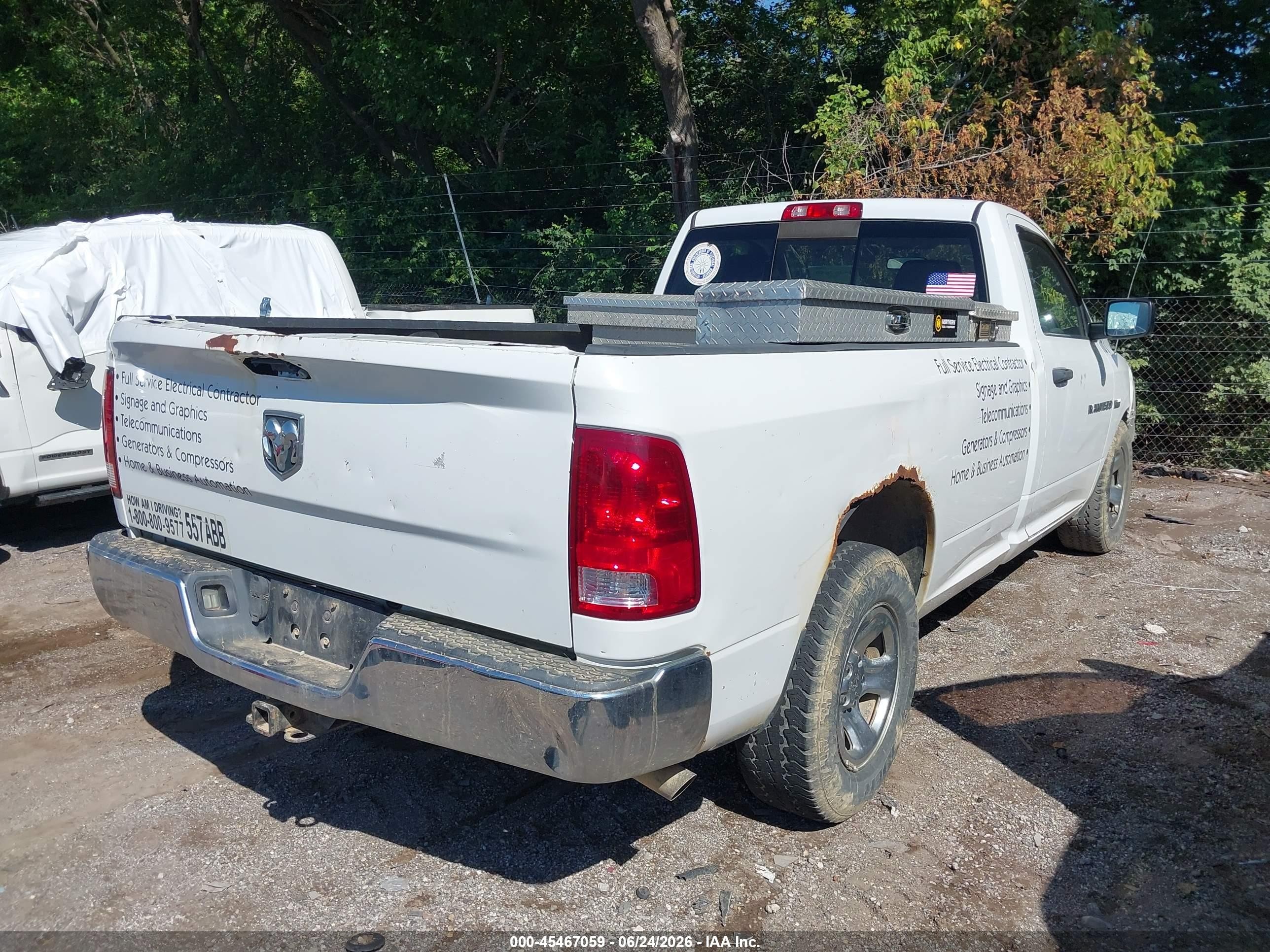 2012 Ram 1500 Tradesman White vin: 3C6JD6DT0CG101353