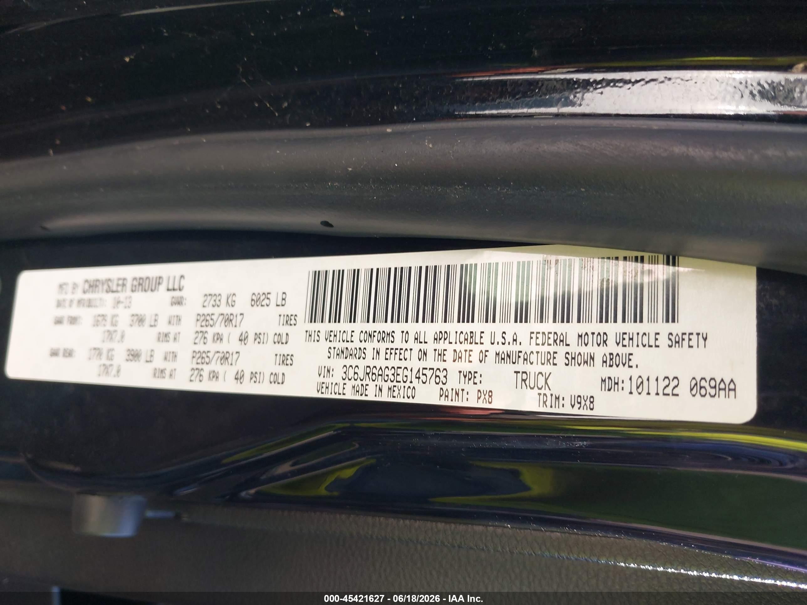 2014 Ram 1500 Tradesman Black vin: 3C6JR6AG3EG145763