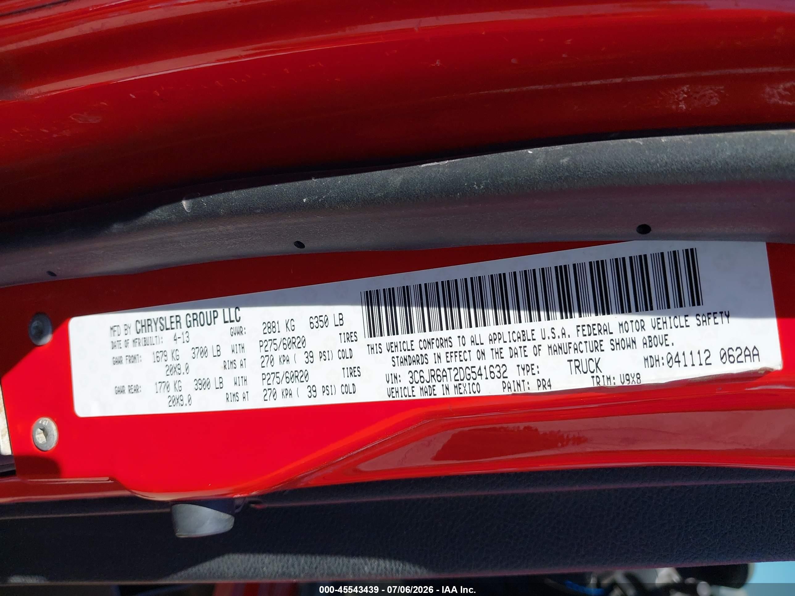 2013 Ram 1500 Express Red vin: 3C6JR6AT2DG541632