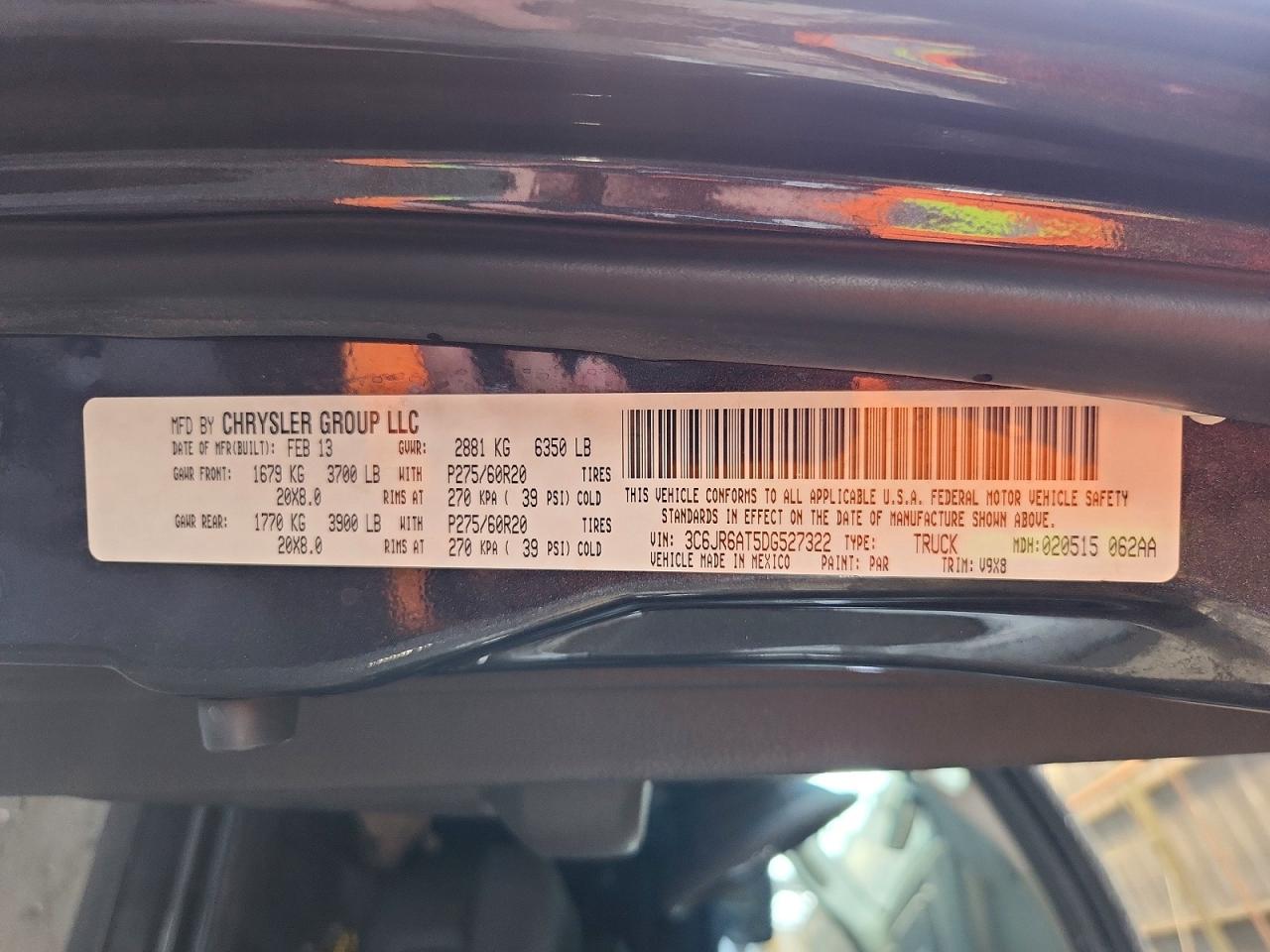 2013 Ram 1500 St Charcoal vin: 3C6JR6AT5DG527322