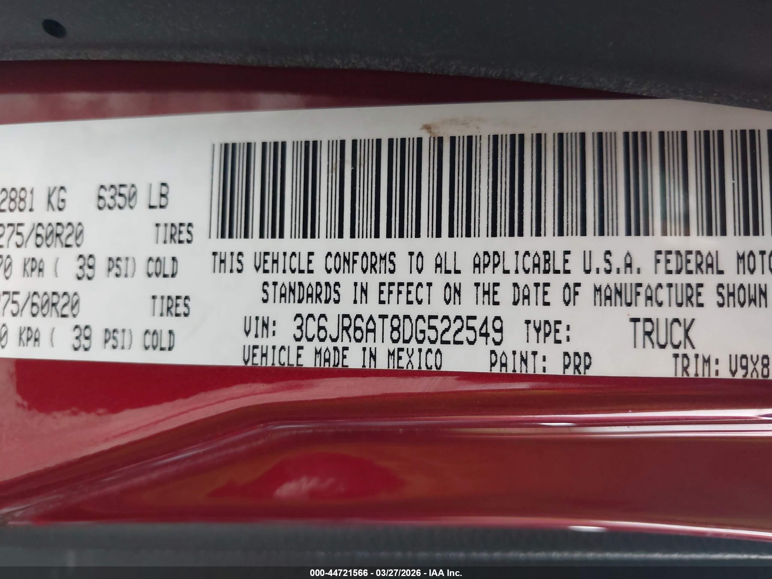 2013 Ram 1500 Express Red vin: 3C6JR6AT8DG522549