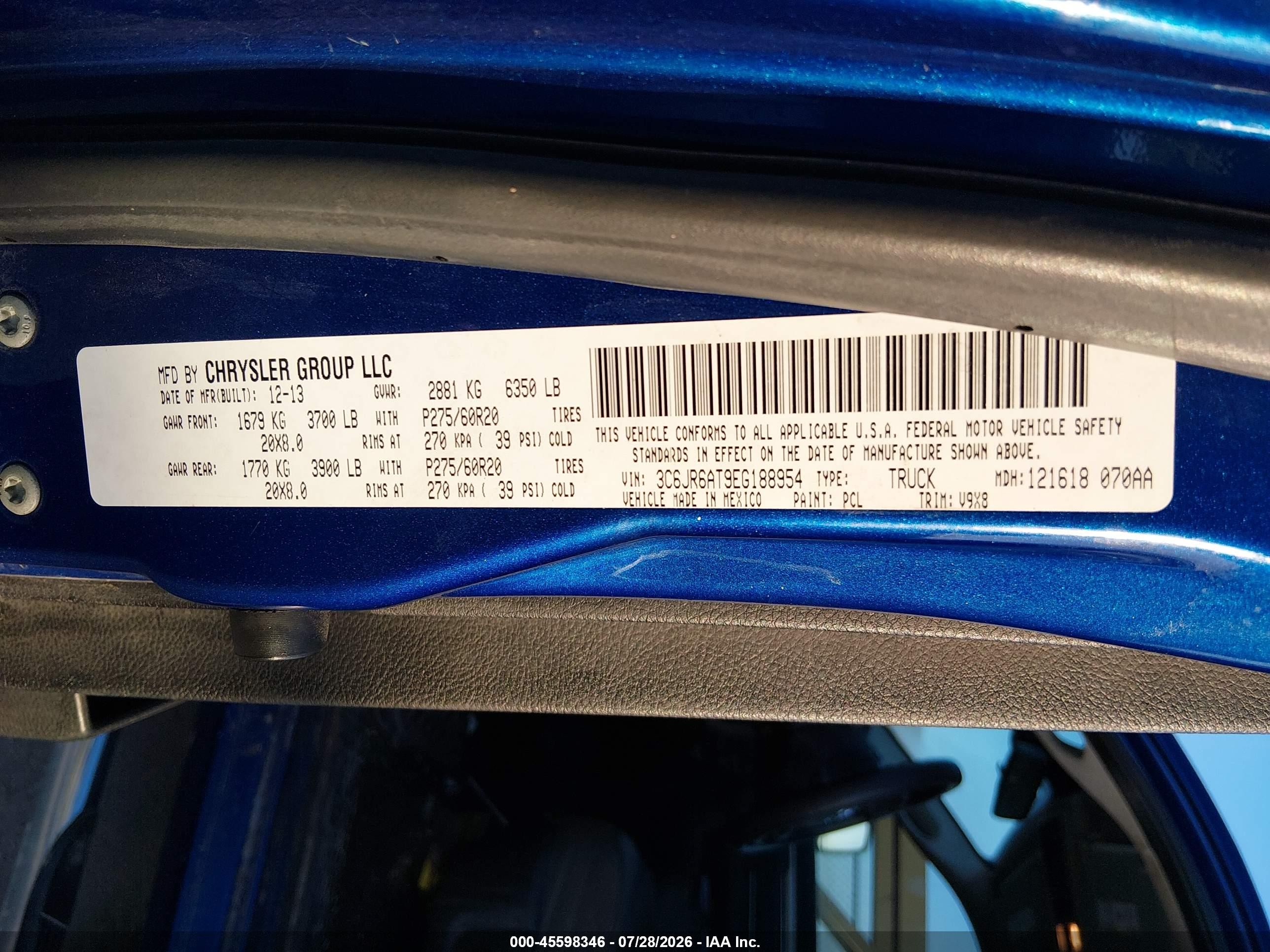 2014 Ram 1500 Express Blue vin: 3C6JR6AT9EG188954