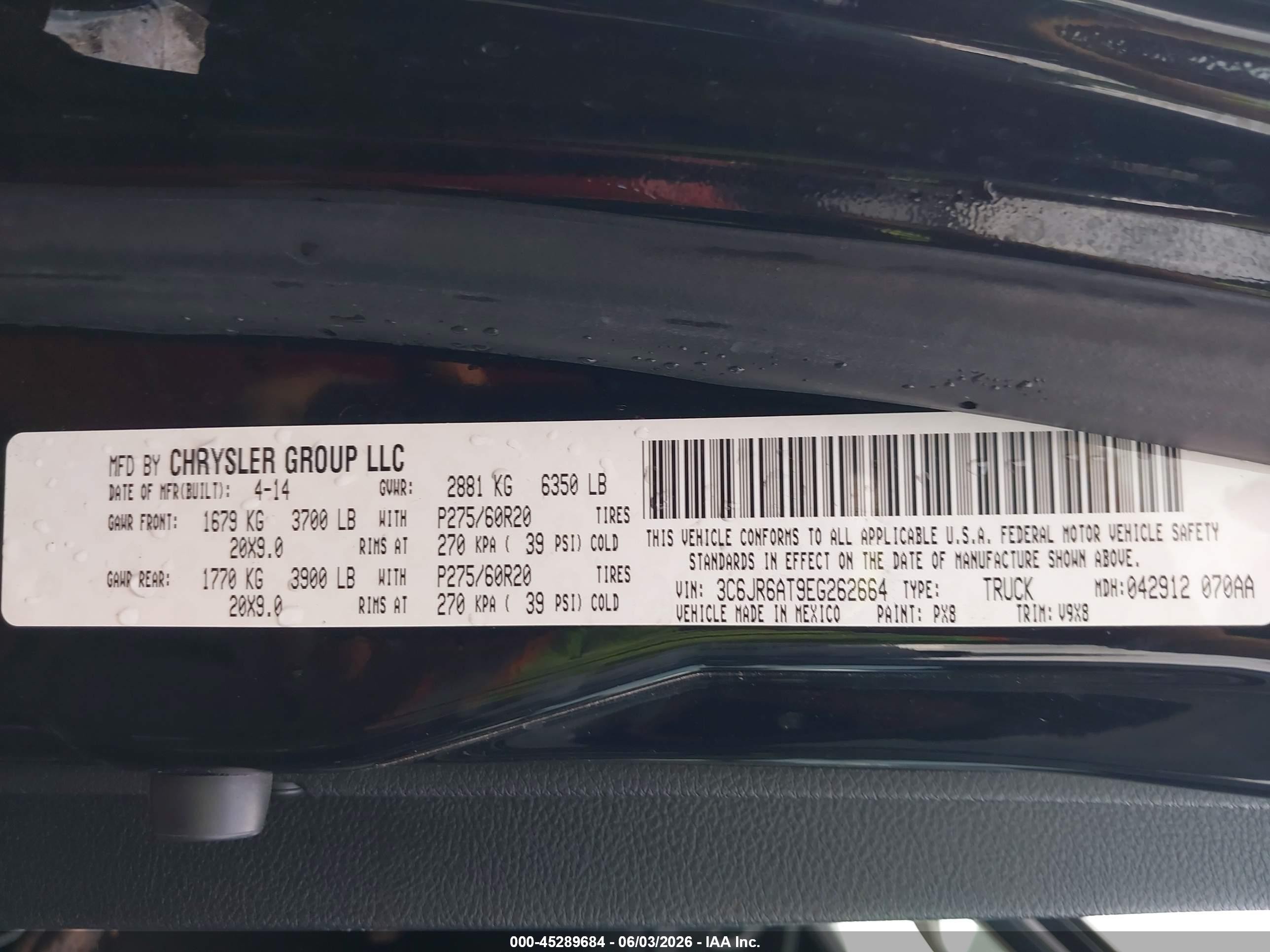 2014 Ram 1500 Express Черный vin: 3C6JR6AT9EG262664