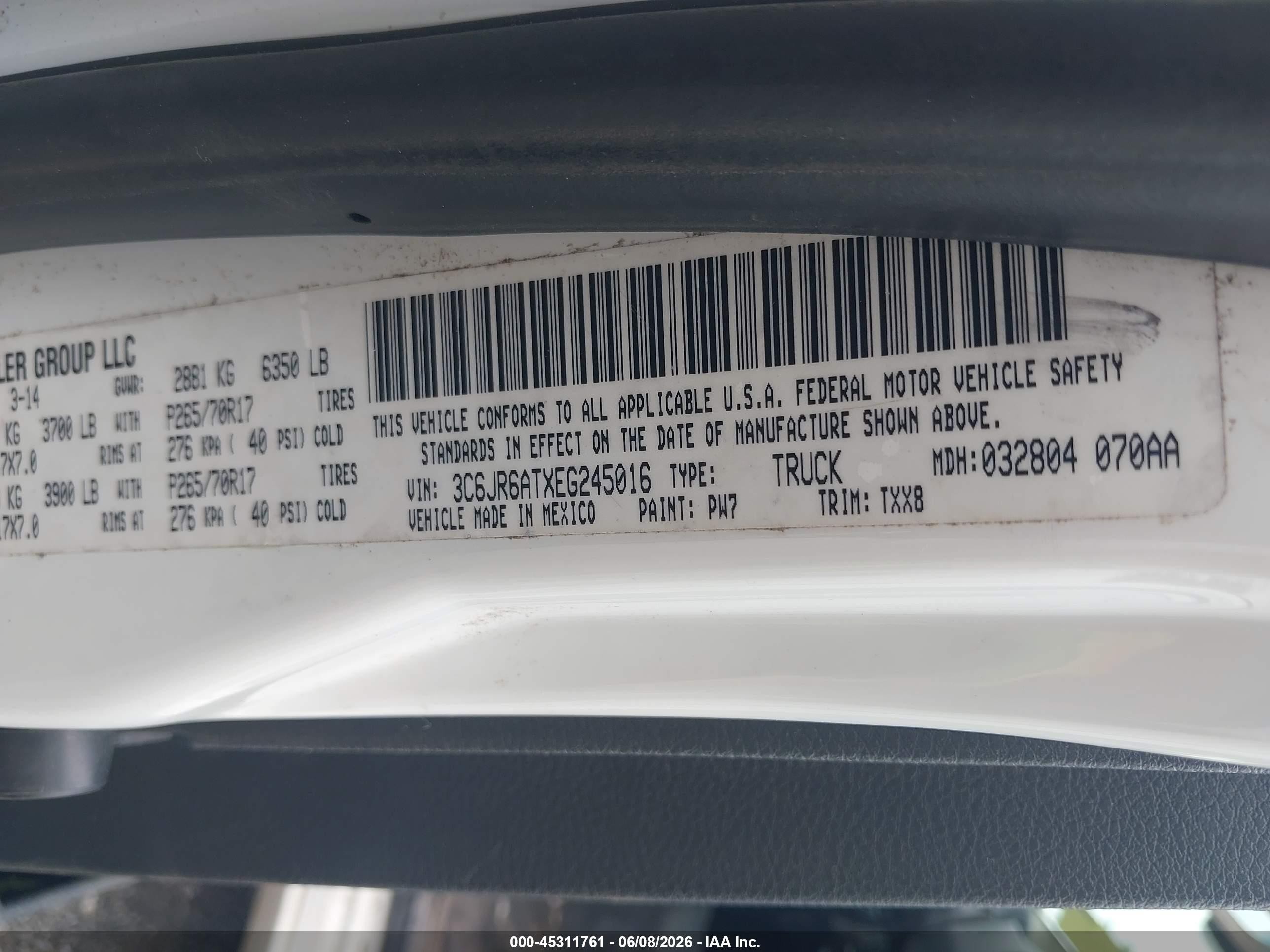 2014 Ram 1500 Tradesman Белый vin: 3C6JR6ATXEG245016