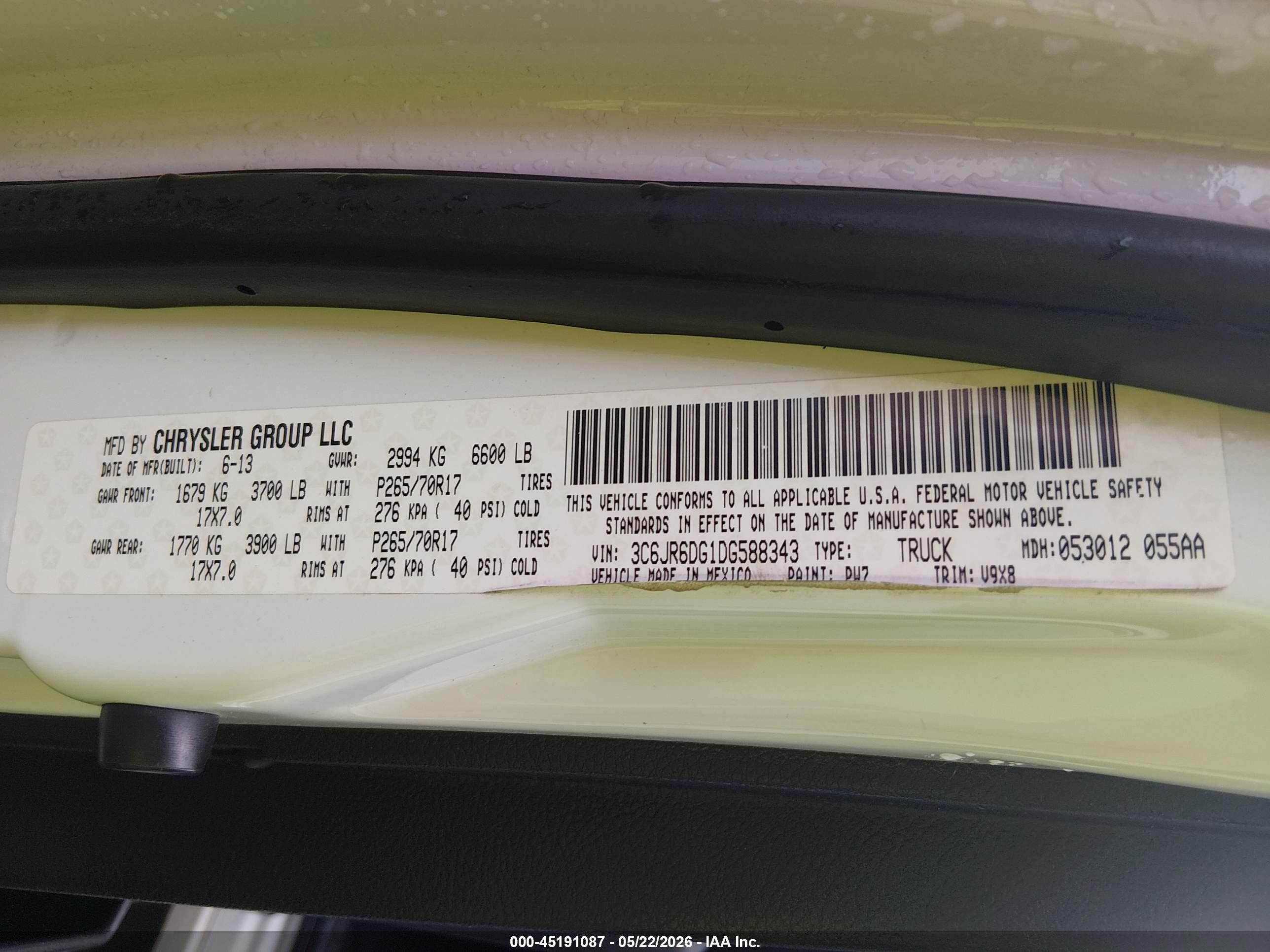 2013 Ram 1500 Tradesman White vin: 3C6JR6DG1DG588343