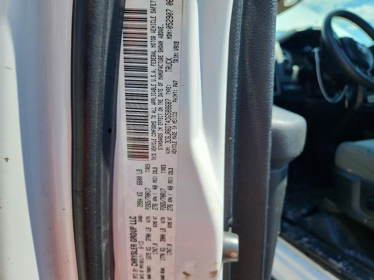 2013 Ram 1500 St White vin: 3C6JR6DT4DG588687