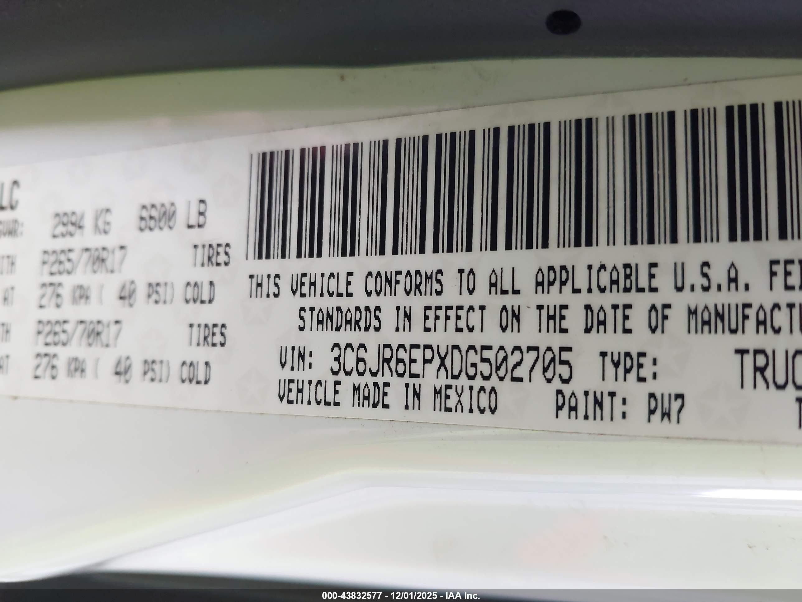 2013 Ram 1500 Slt White vin: 3C6JR6EPXDG502705