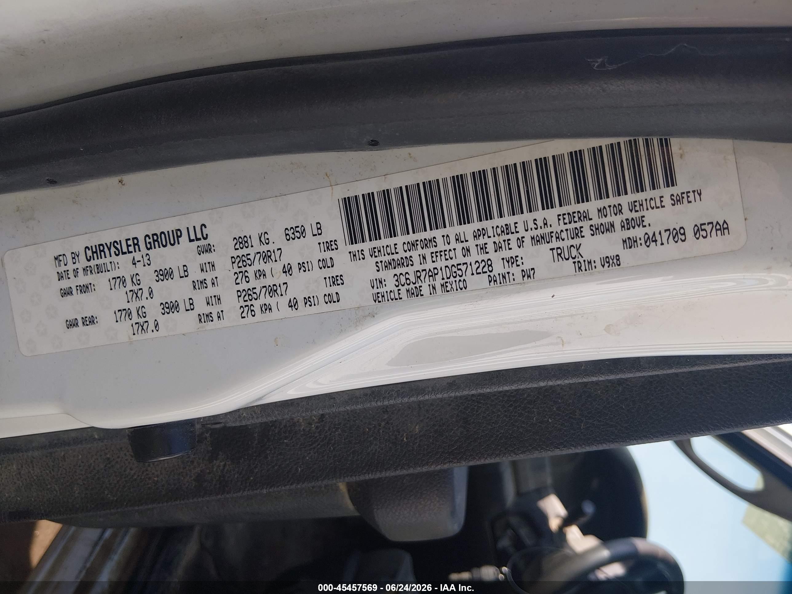 2013 Ram 1500 Tradesman White vin: 3C6JR7AP1DG571228