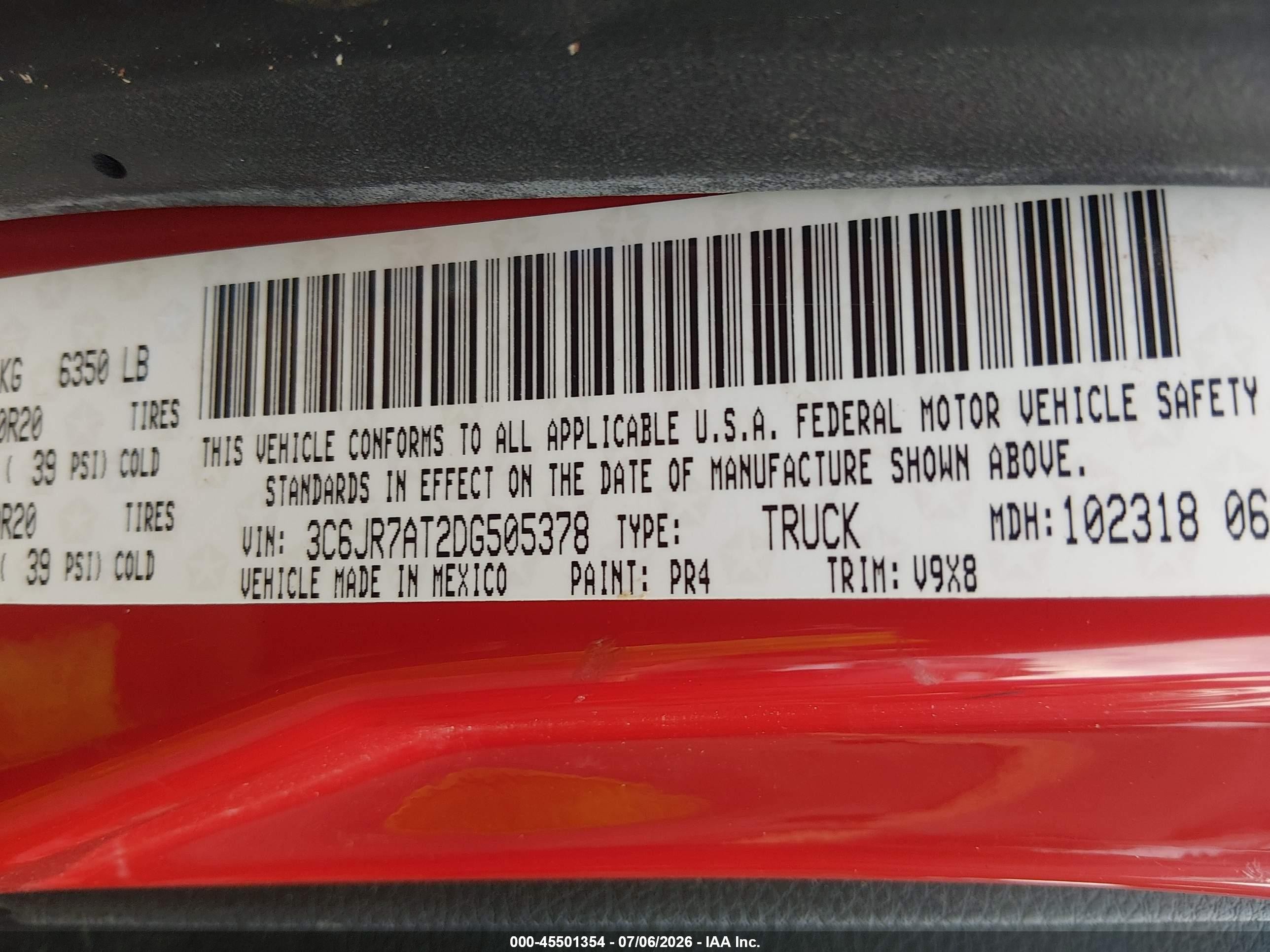 2013 Ram 1500 Express Red vin: 3C6JR7AT2DG505378
