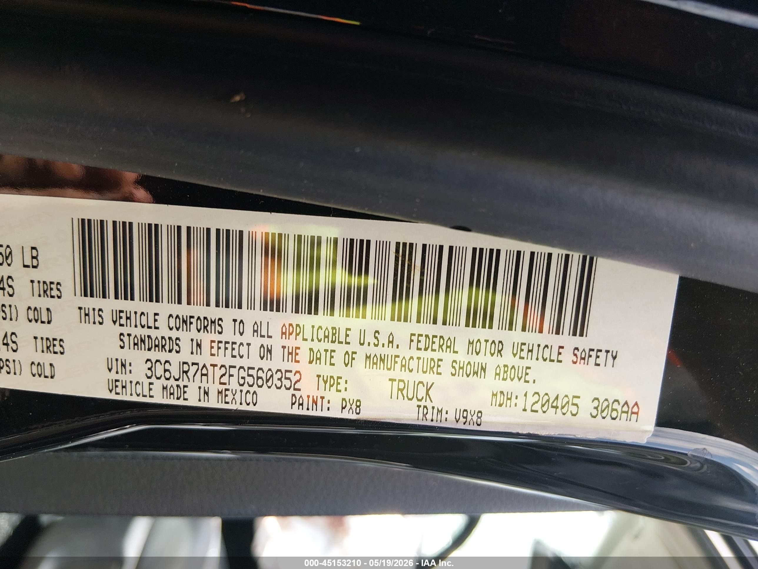 2015 Ram 1500 Express Black vin: 3C6JR7AT2FG560352