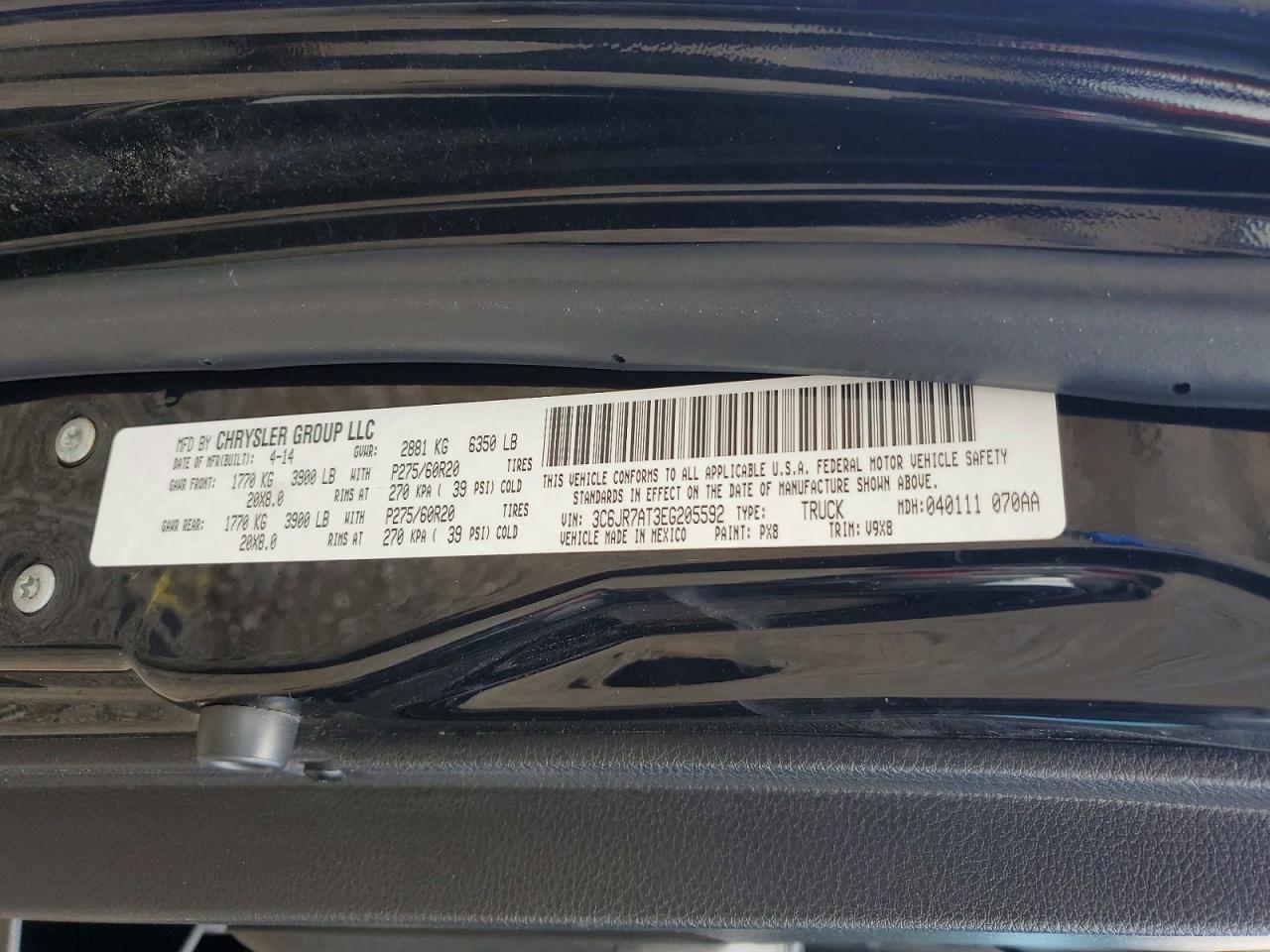 2014 Ram 1500 St Black vin: 3C6JR7AT3EG205592