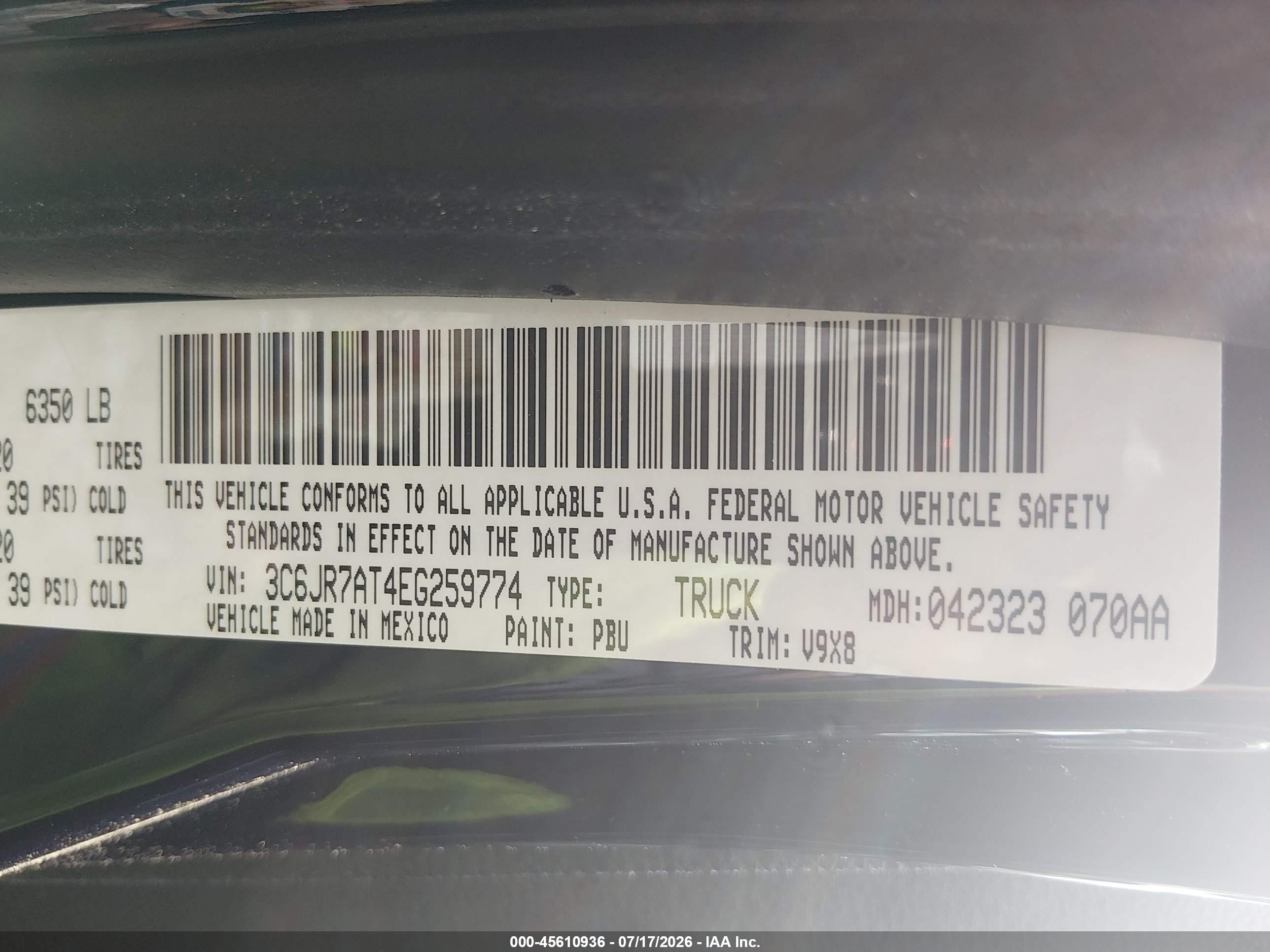 2014 Ram 1500 Express Black vin: 3C6JR7AT4EG259774