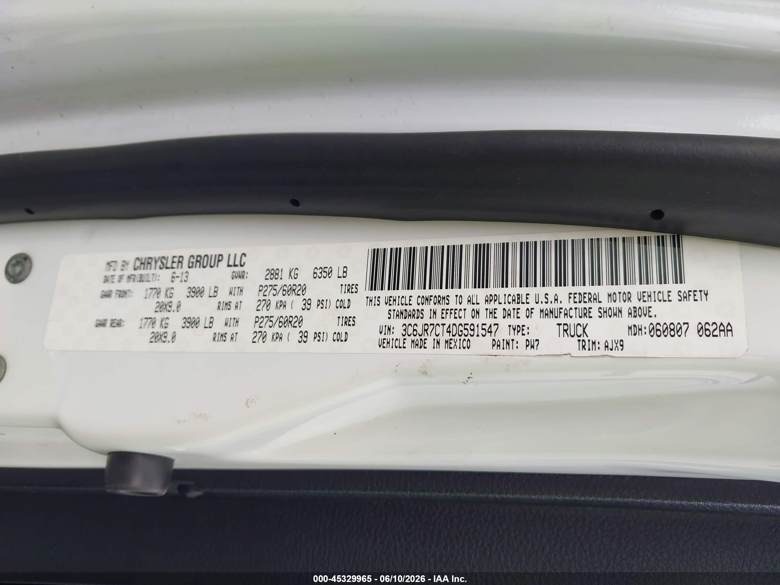 2013 Ram 1500 Sport White vin: 3C6JR7CT4DG591547