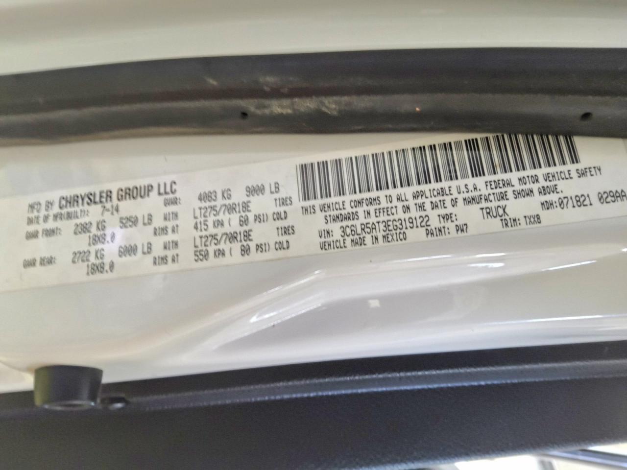 2014 Ram 2500 St White vin: 3C6LR5AT3EG319122