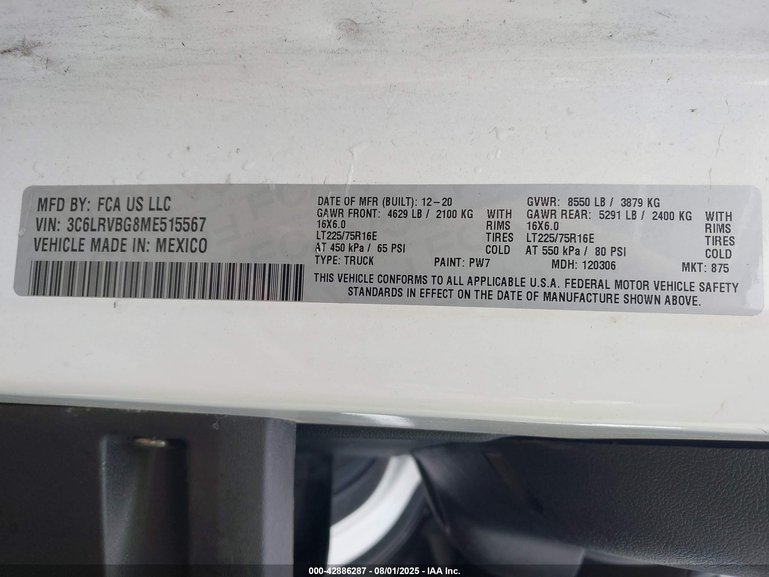 2021 Ram Promaster 1500 High Roof 136 Wb White vin: 3C6LRVBG8ME515567