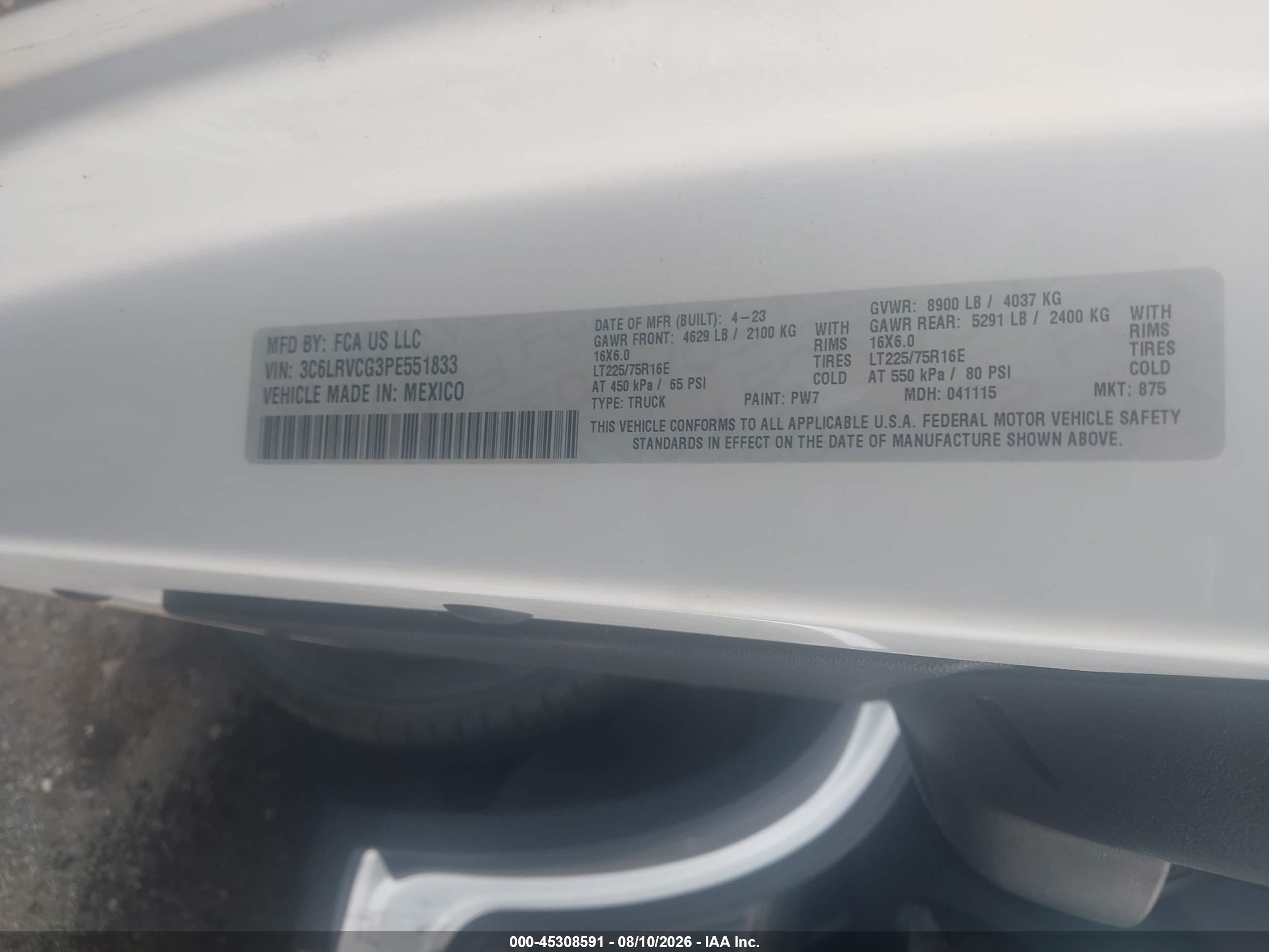 2023 Ram Promaster 2500 High Roof 136 Wb White vin: 3C6LRVCG3PE551833