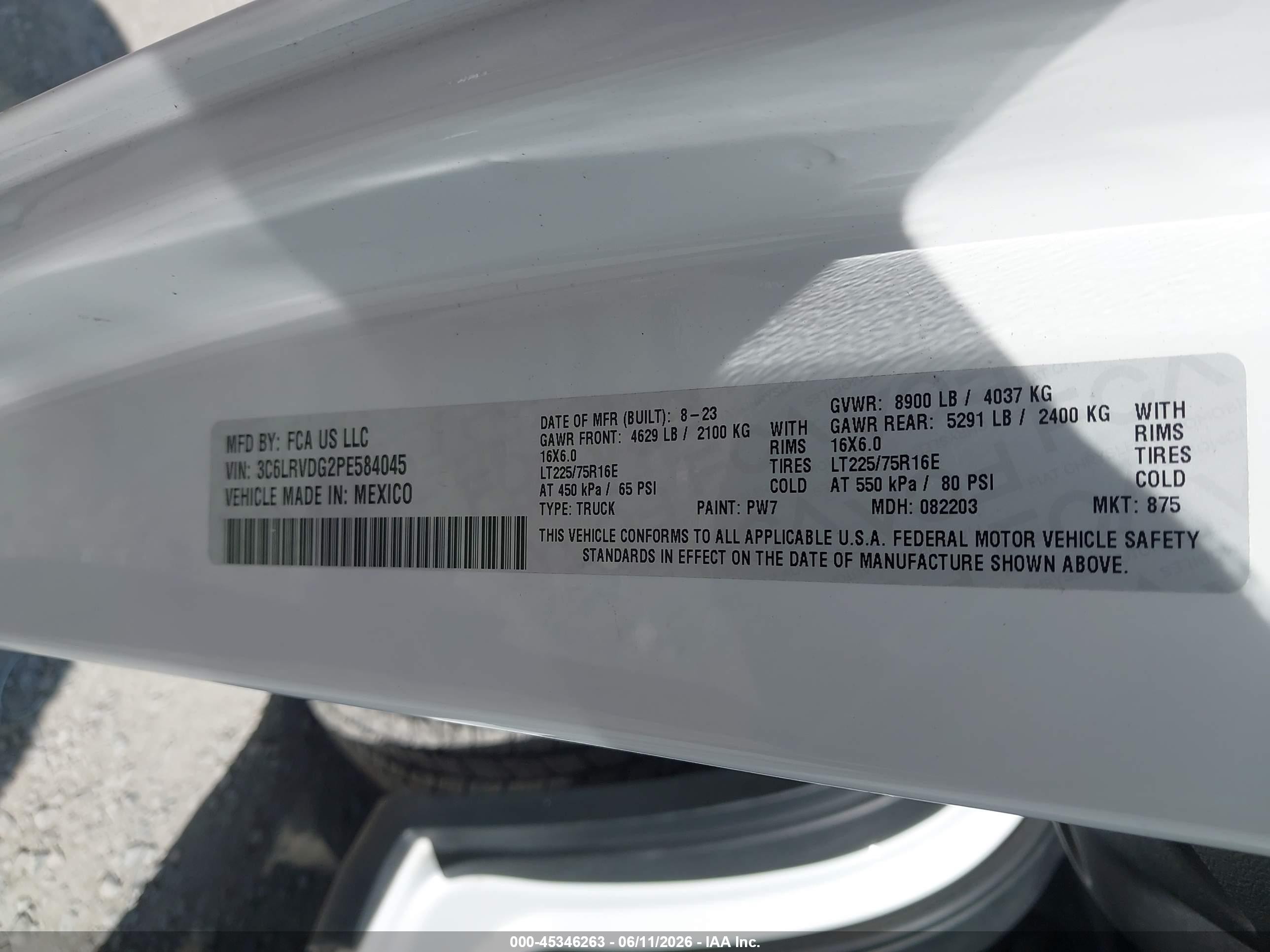 2023 Ram Promaster 2500 High Roof 159 Wb White vin: 3C6LRVDG2PE584045