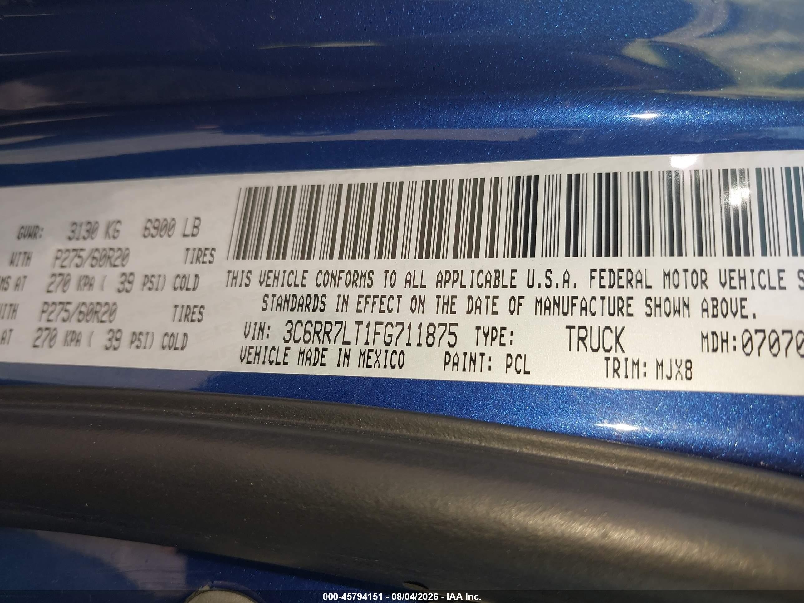 2015 Ram 1500   Blue vin: 3C6RR7LT1FG711875