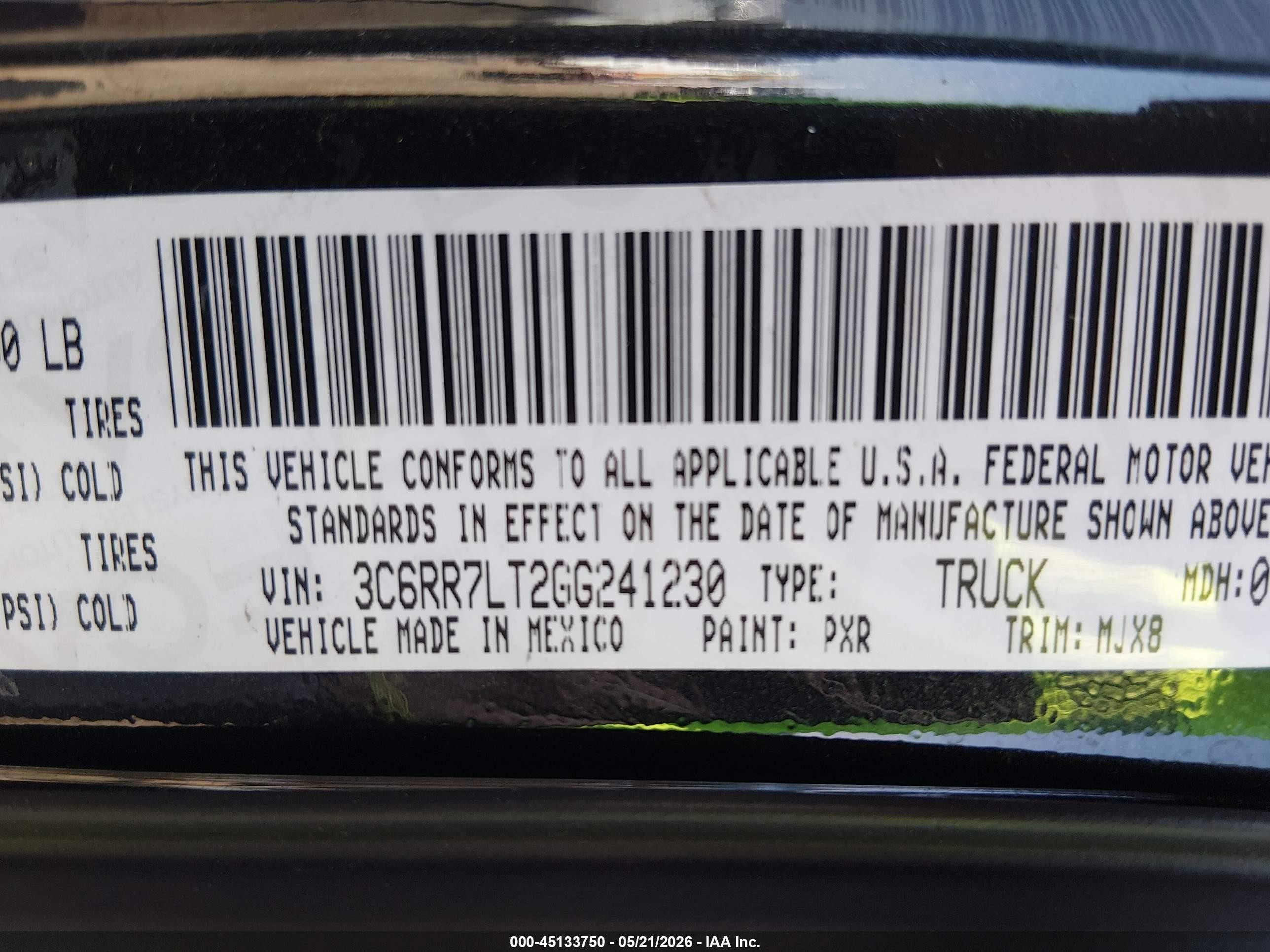 2016 Ram 1500 Big Horn Black vin: 3C6RR7LT2GG241230