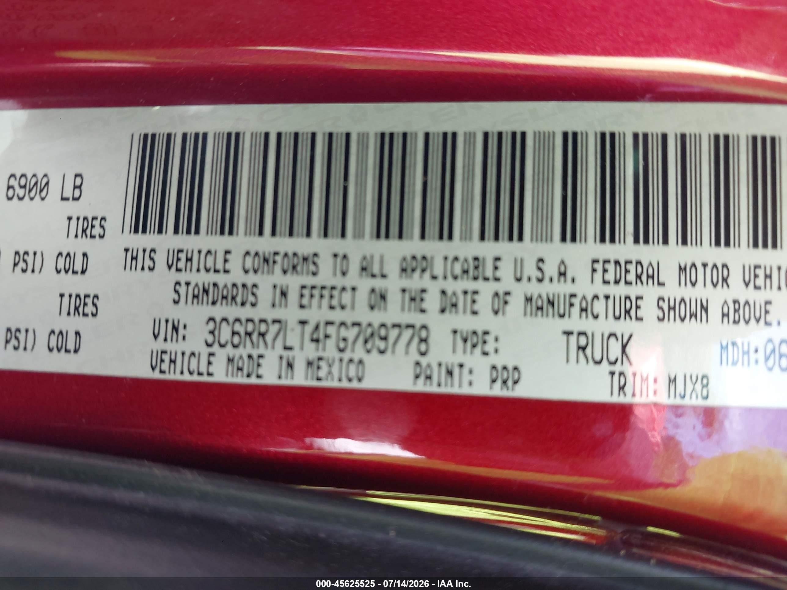 2015 Ram 1500 Big Horn Red vin: 3C6RR7LT4FG709778
