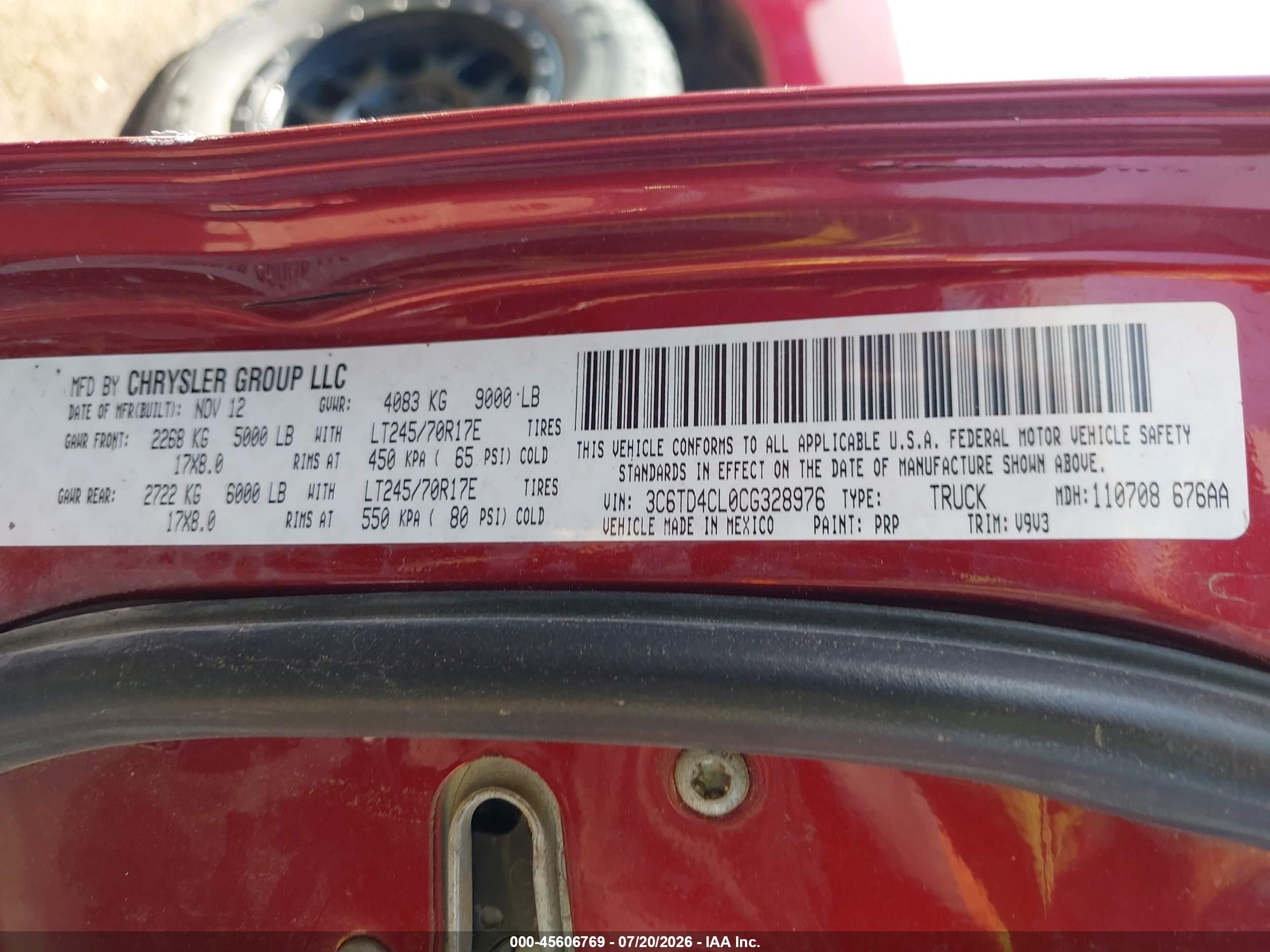 2012 Ram 2500 St Red vin: 3C6TD4CL0CG328976