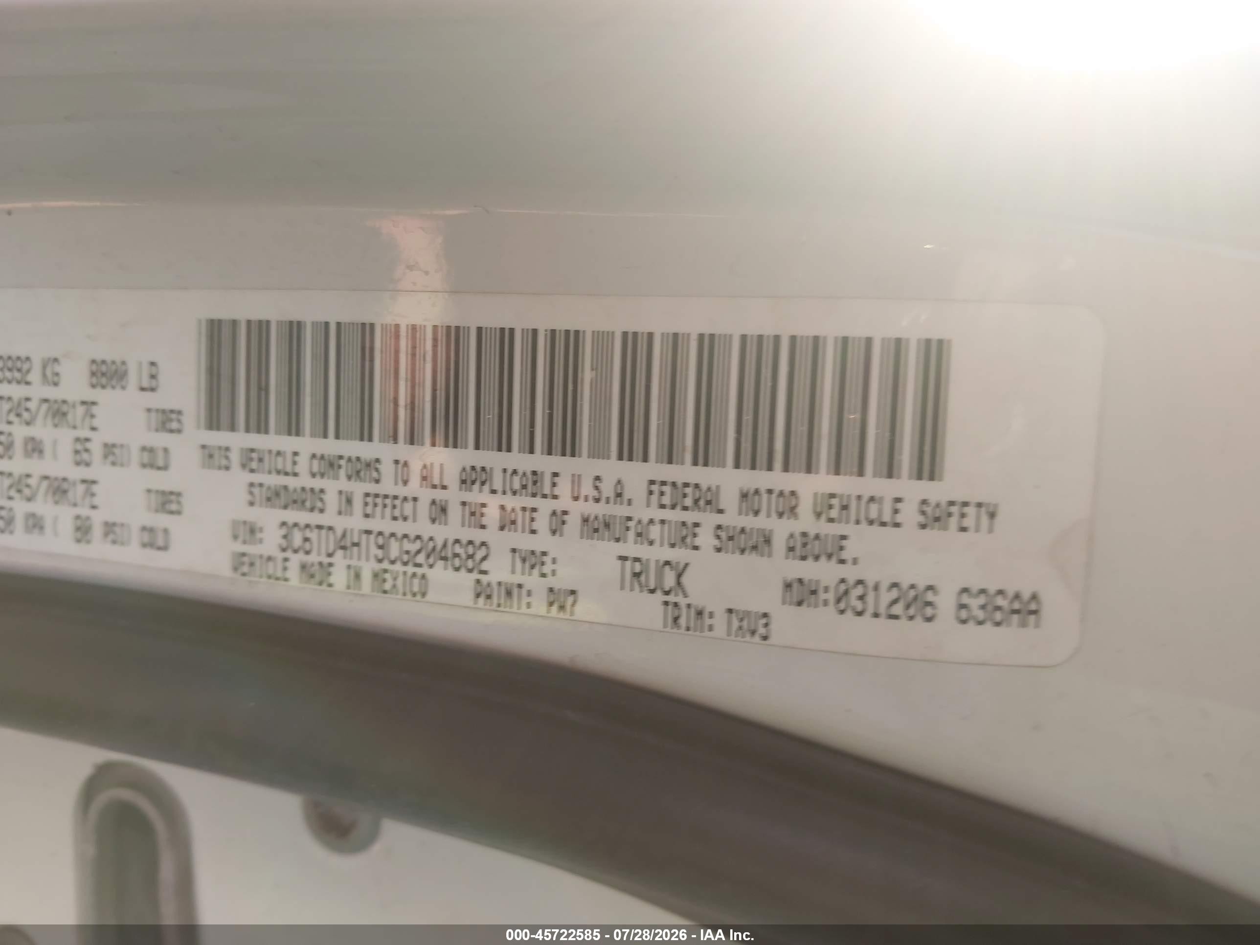 2012 Ram 2500 St White vin: 3C6TD4HT9CG204682