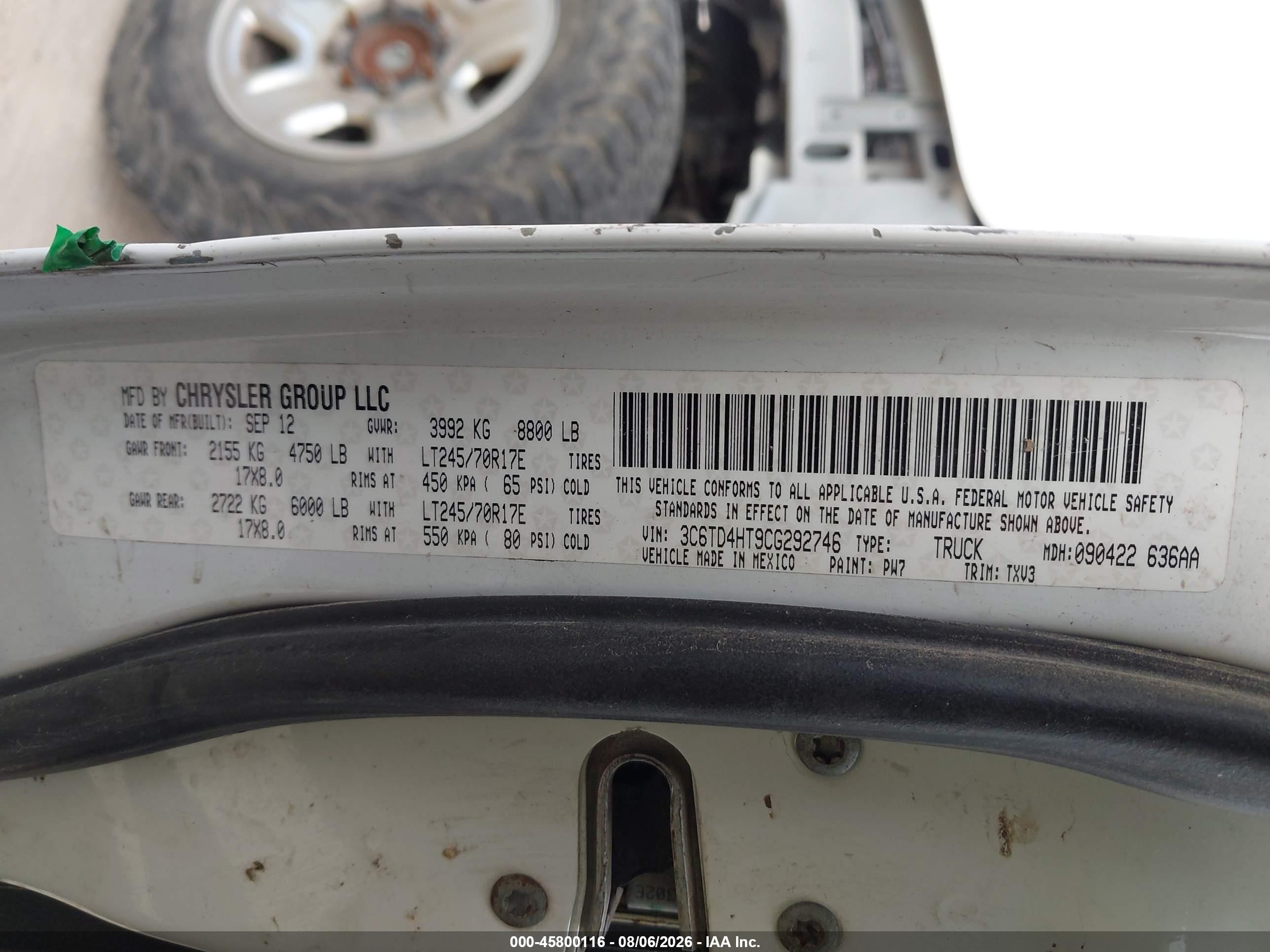 2012 Ram 2500 St White vin: 3C6TD4HT9CG292746
