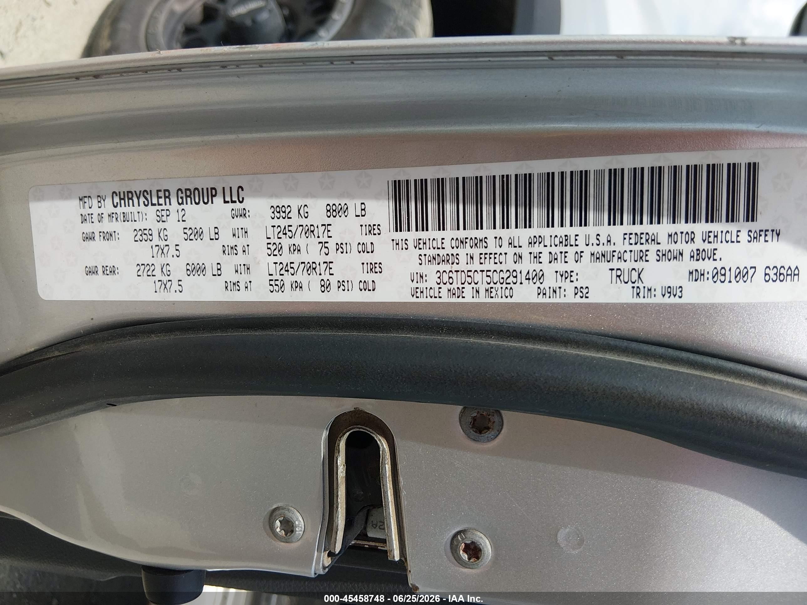 2012 Ram 2500 St Silver vin: 3C6TD5CT5CG291400