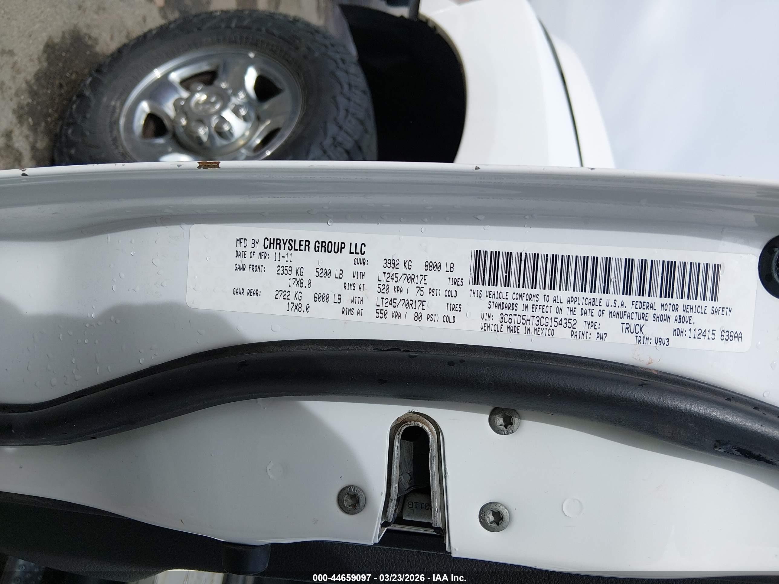 2012 Ram 2500 St White vin: 3C6TD5HT3CG154352