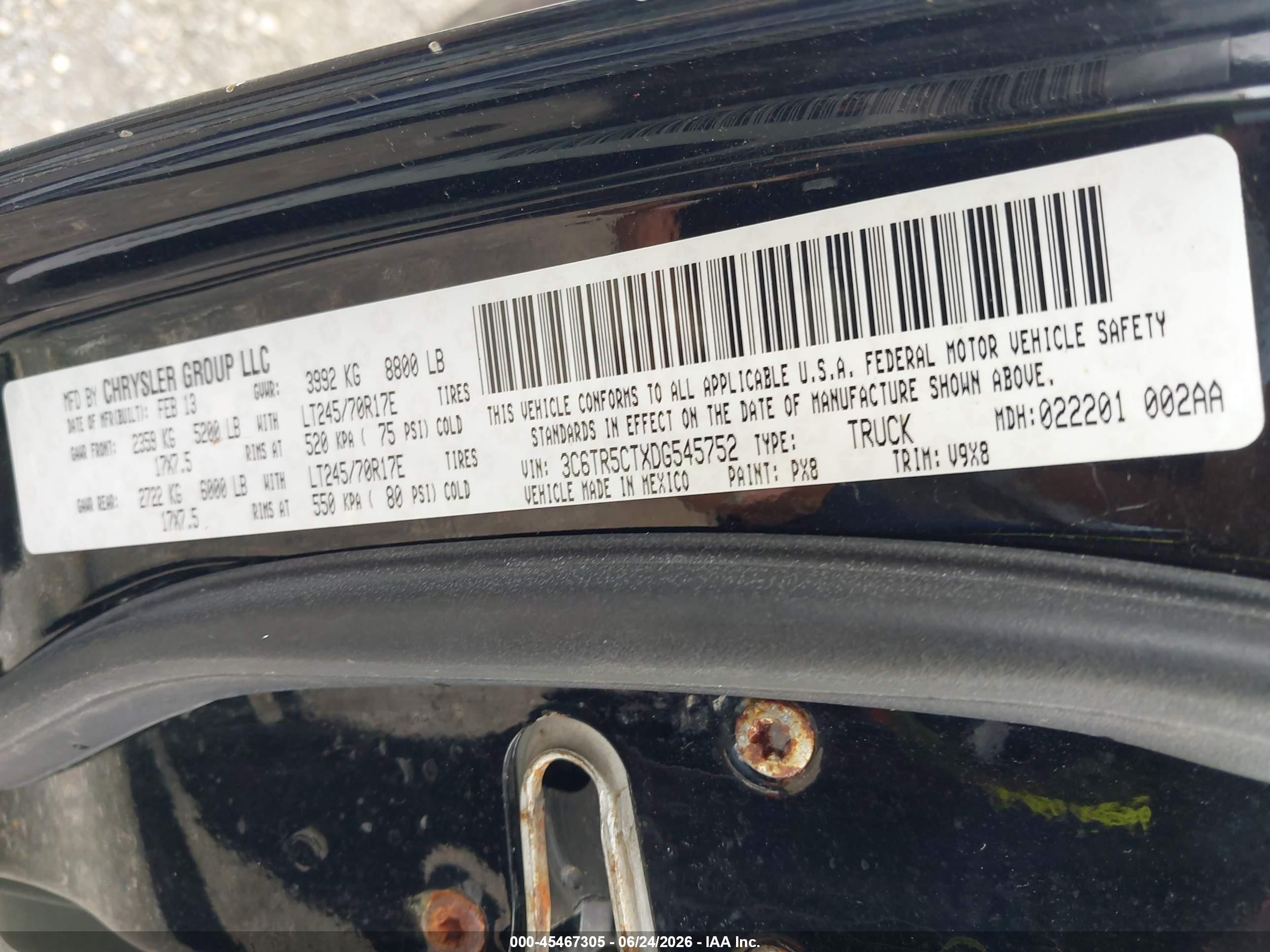 2013 Ram 2500 Tradesman Black vin: 3C6TR5CTXDG545752