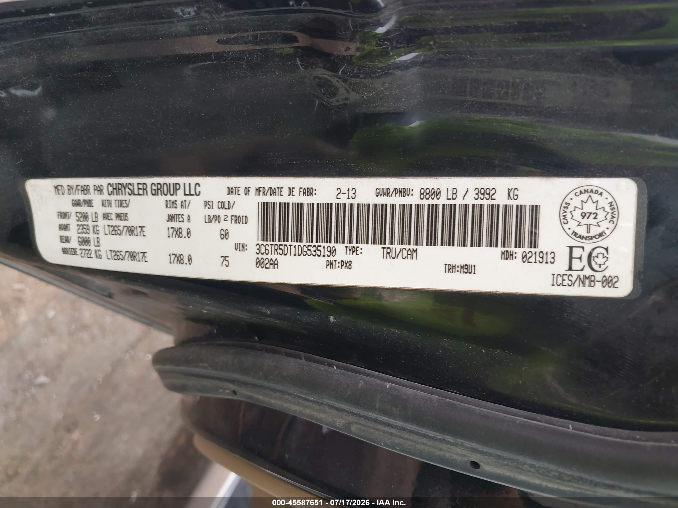 2013 Ram 2500 Outdoorsman Черный vin: 3C6TR5DT1DG535190