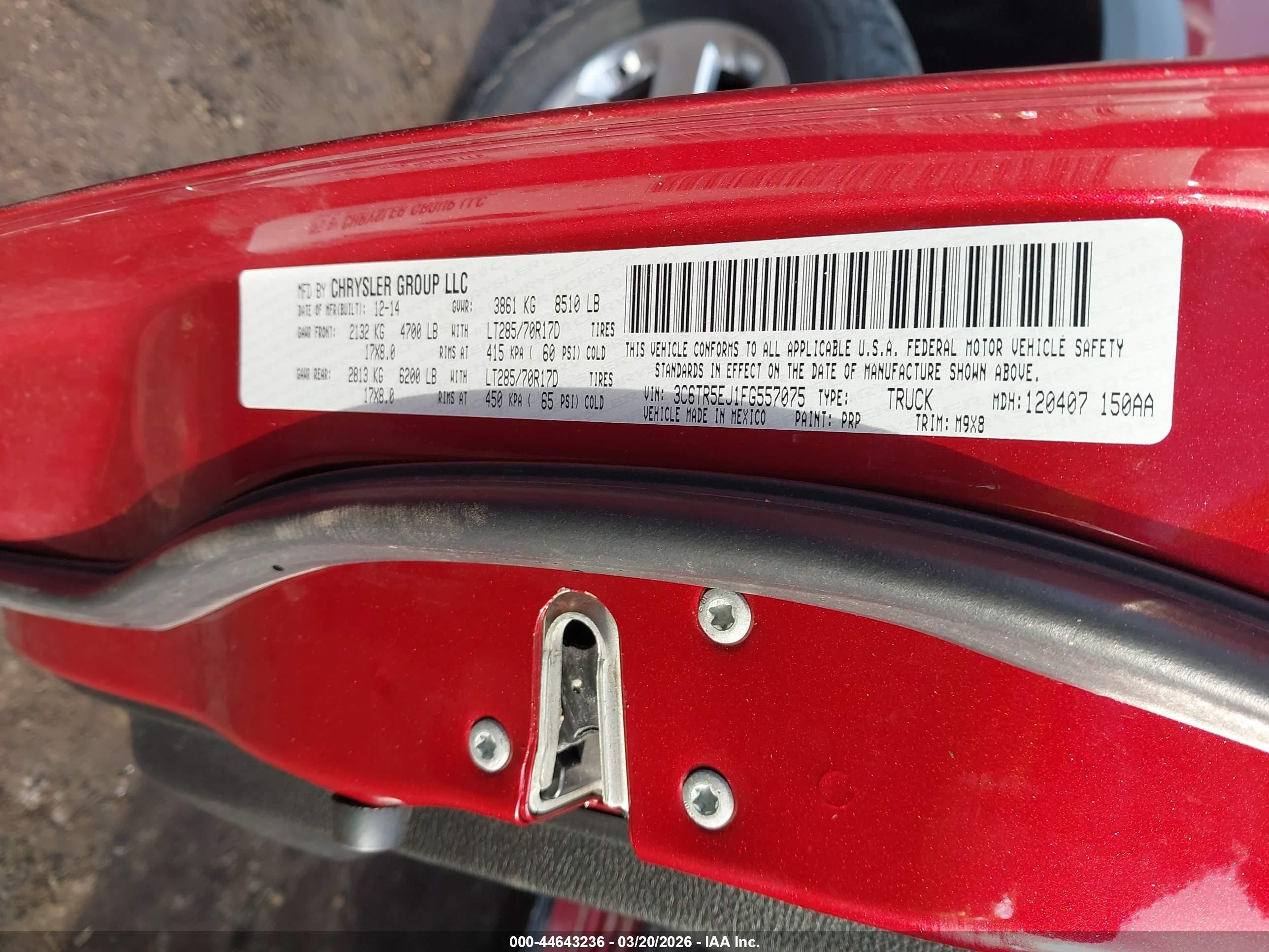 2015 Ram 2500 Power Wagon Red vin: 3C6TR5EJ1FG557075