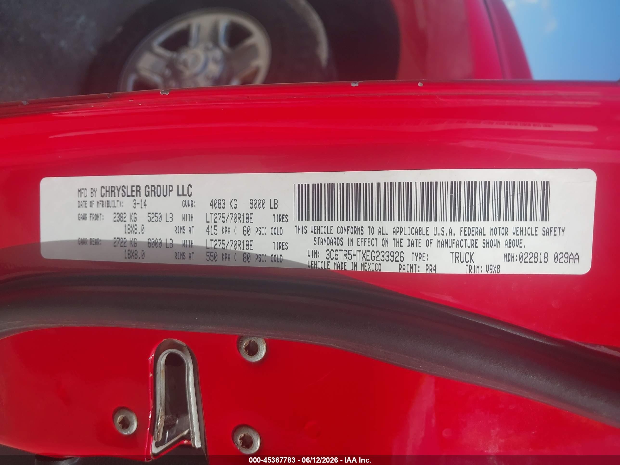2014 Ram 2500 Tradesman Красный vin: 3C6TR5HTXEG233926