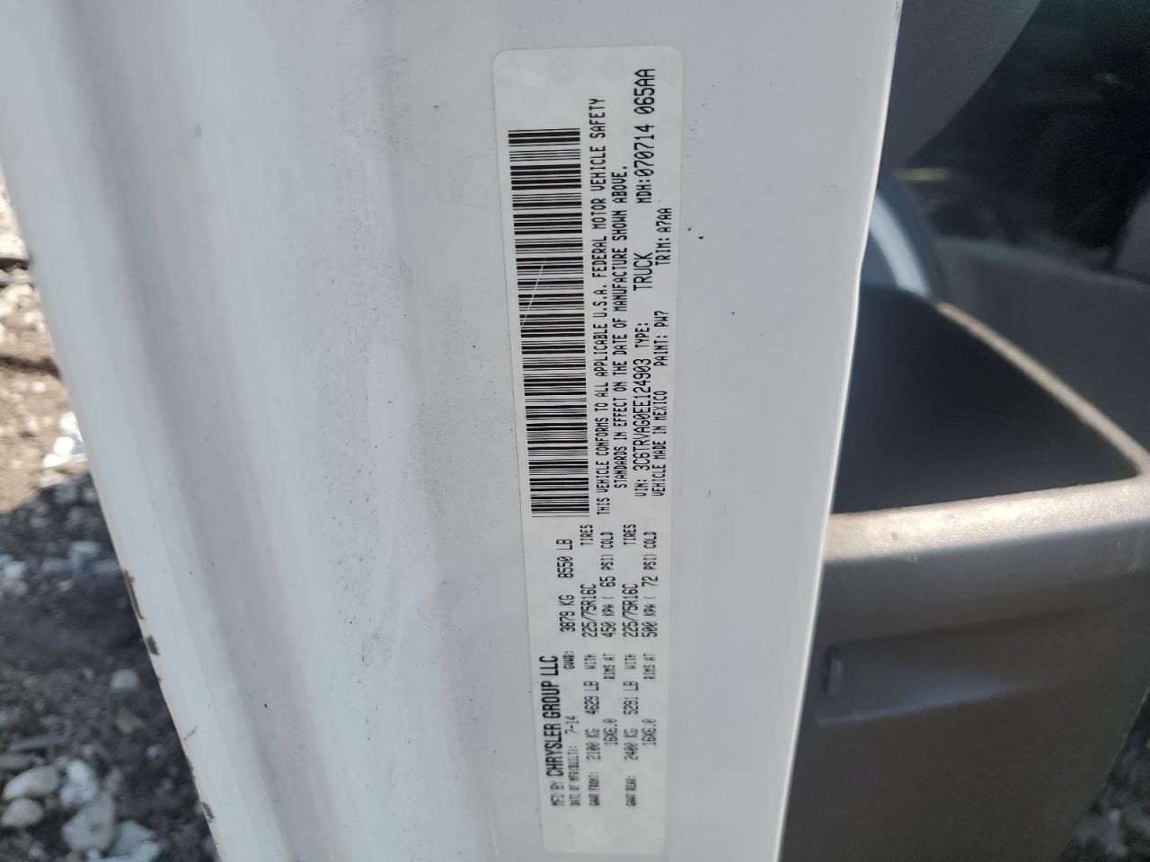 2014 Ram Promaster 1500 1500 Standard White vin: 3C6TRVAG0EE124903