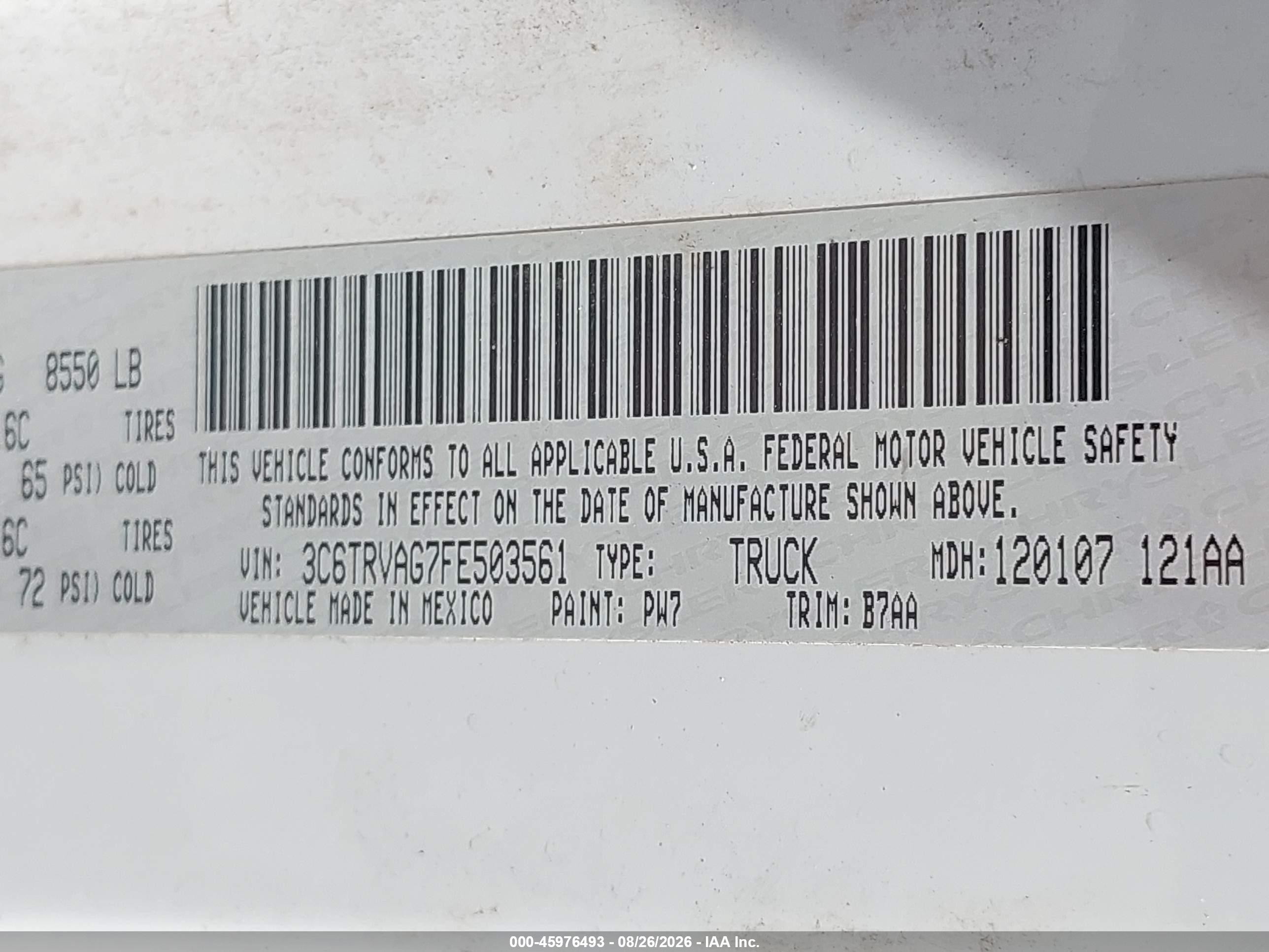 2015 Ram Promaster 1500 Low Roof White vin: 3C6TRVAG7FE503561