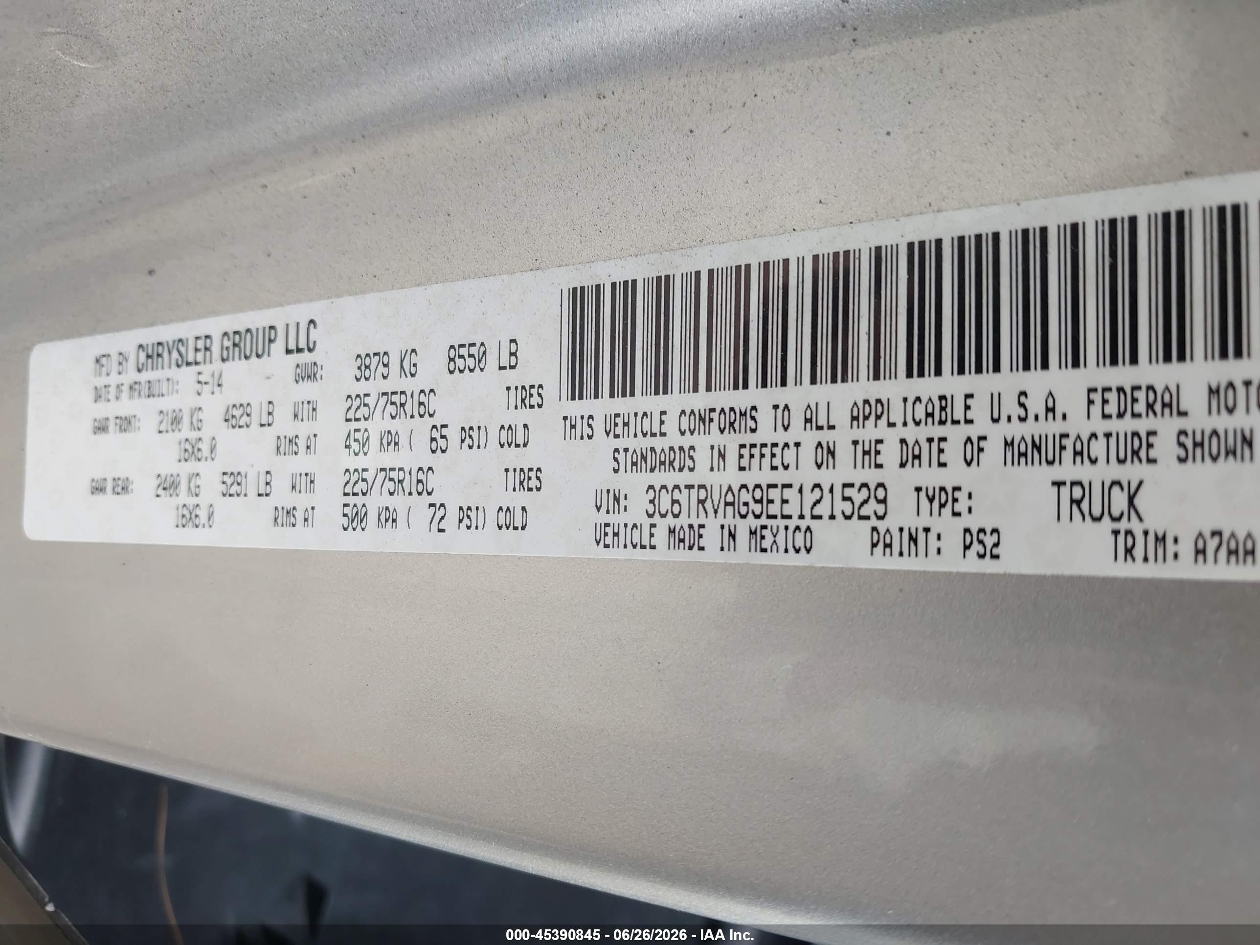 2014 Ram Promaster 1500 Low Roof Silver vin: 3C6TRVAG9EE121529