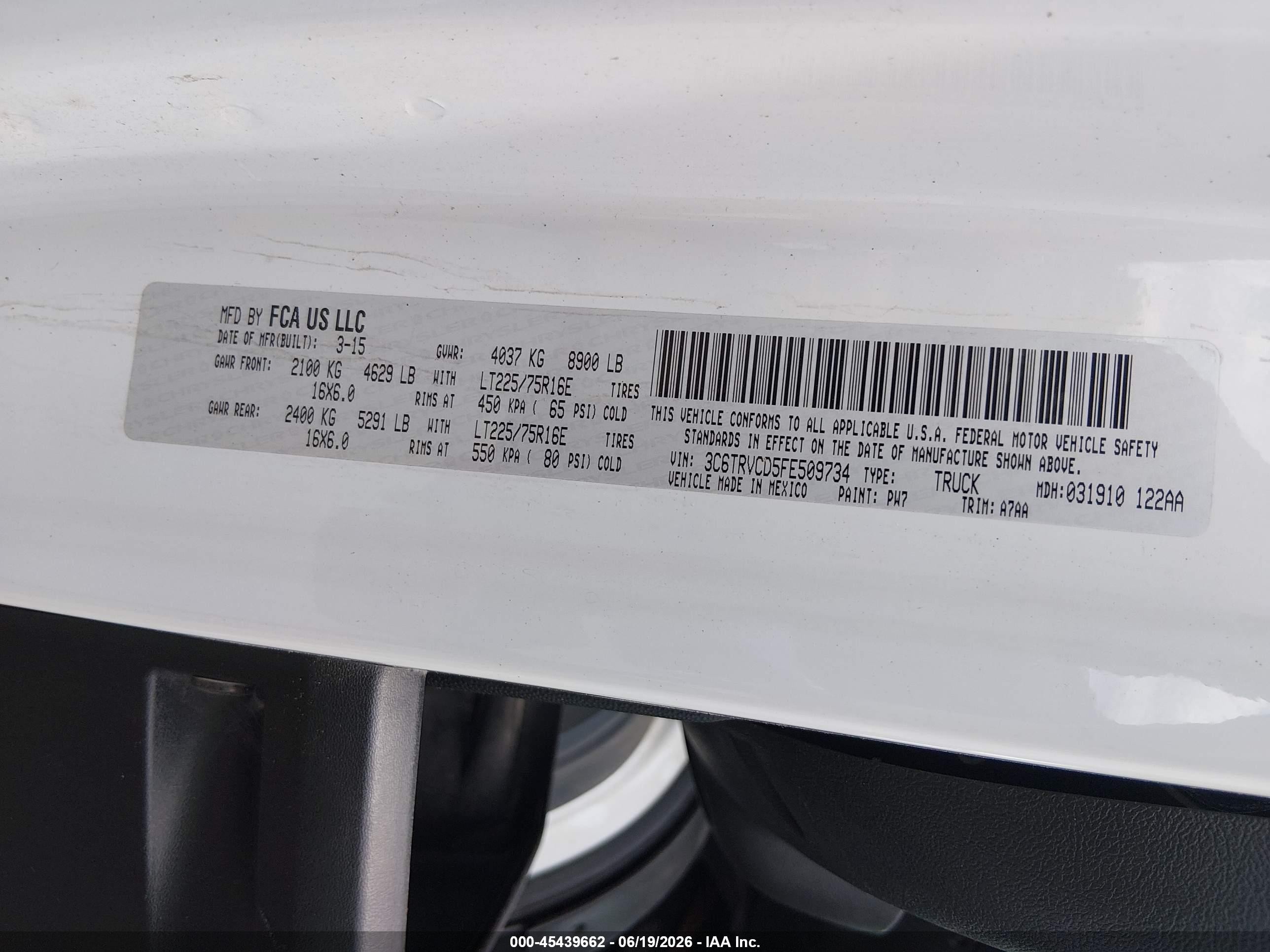 2015 Ram Promaster 2500 High Roof White vin: 3C6TRVCD5FE509734