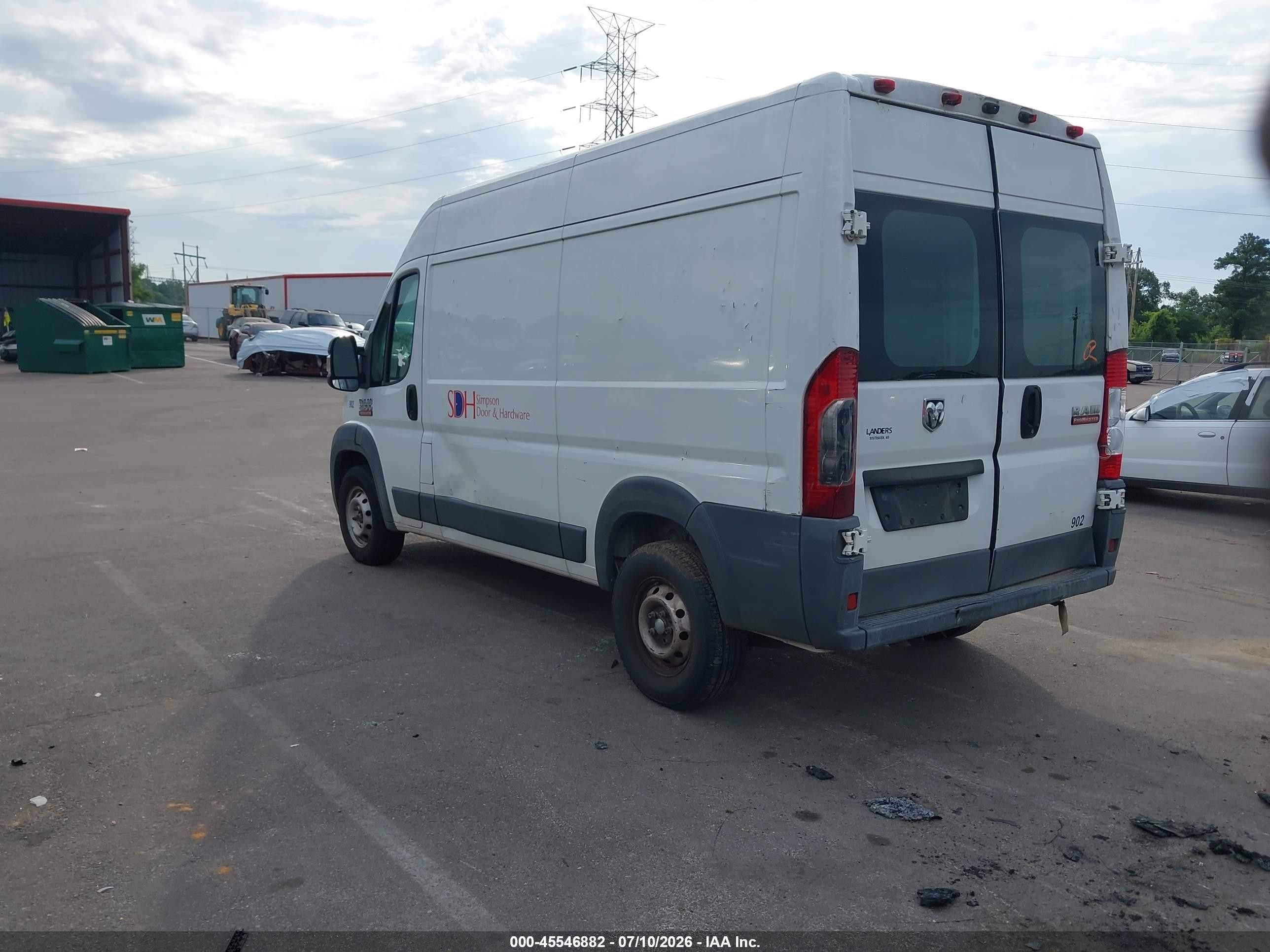 2015 Ram Promaster 2500 High Roof Белый vin: 3C6TRVCG5FE504902