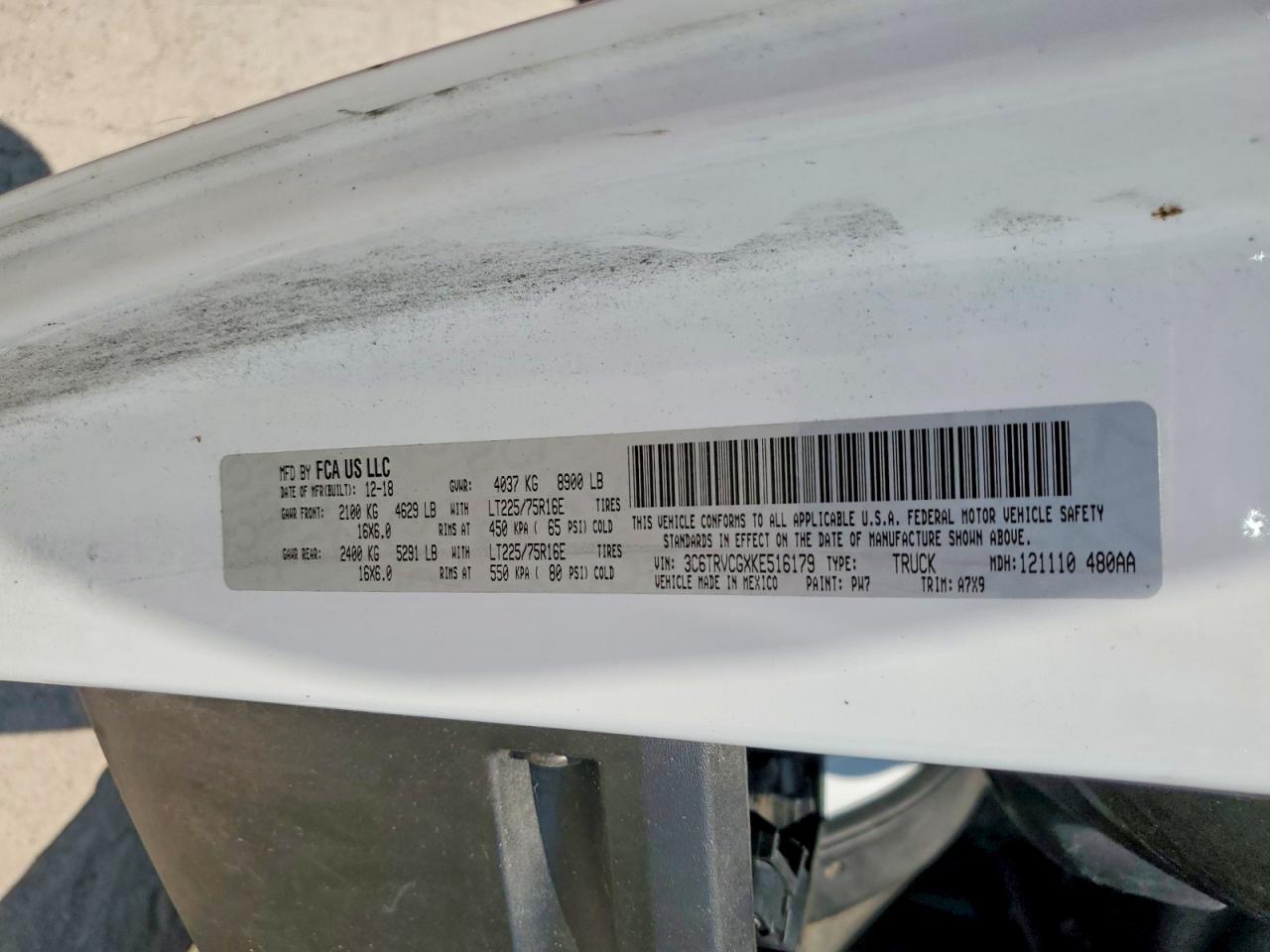 2019 Ram Promaster 2500 2500 High White vin: 3C6TRVCGXKE516179