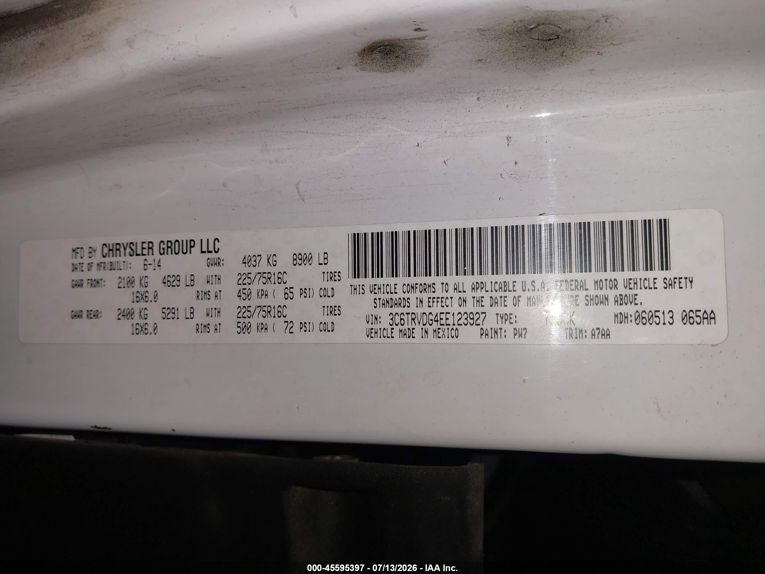 2014 Ram Promaster 2500 High Roof White vin: 3C6TRVDG4EE123927