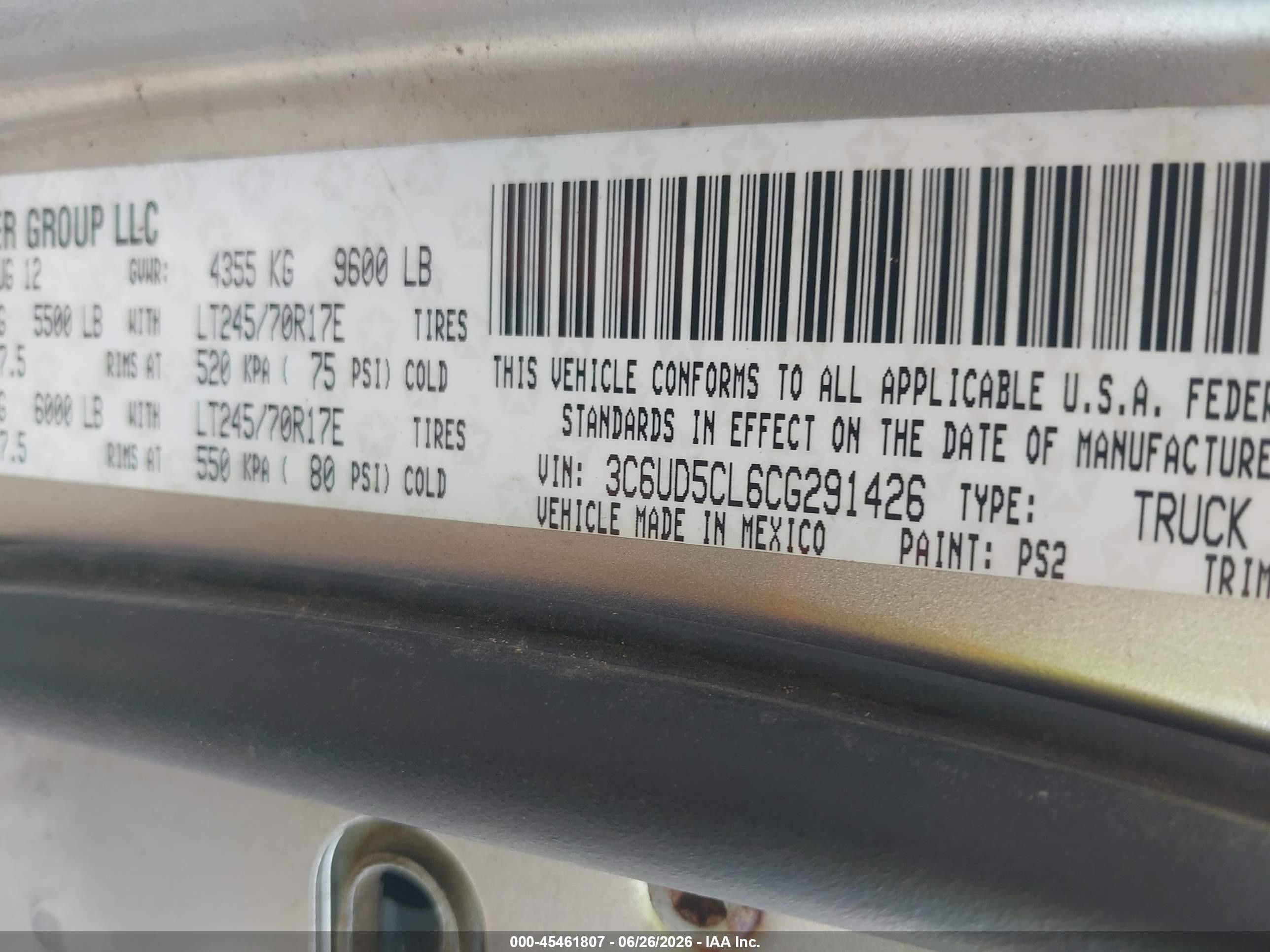 2012 Ram 2500 St Silver vin: 3C6UD5CL6CG291426