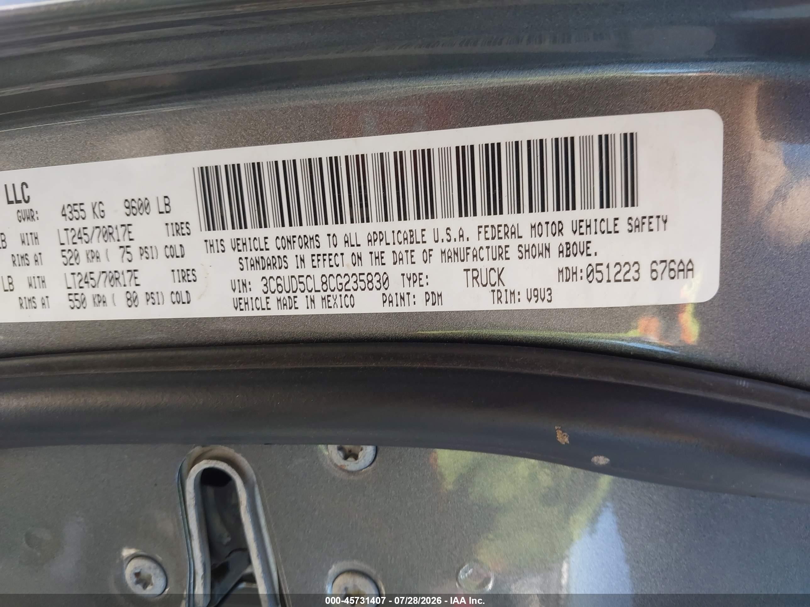 2012 Ram 2500 St Gray vin: 3C6UD5CL8CG235830