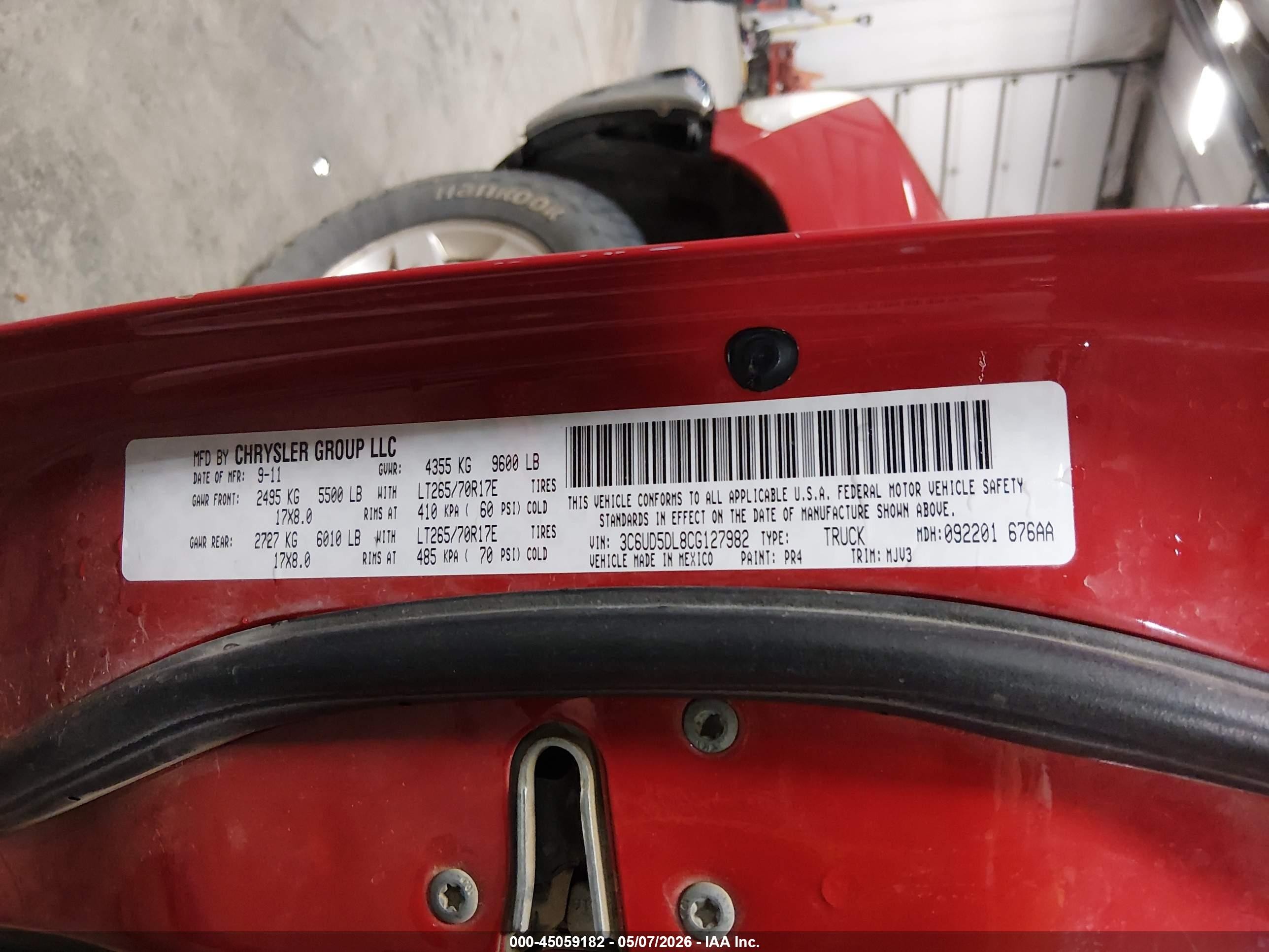 2012 Ram 2500 Slt Красный vin: 3C6UD5DL8CG127982